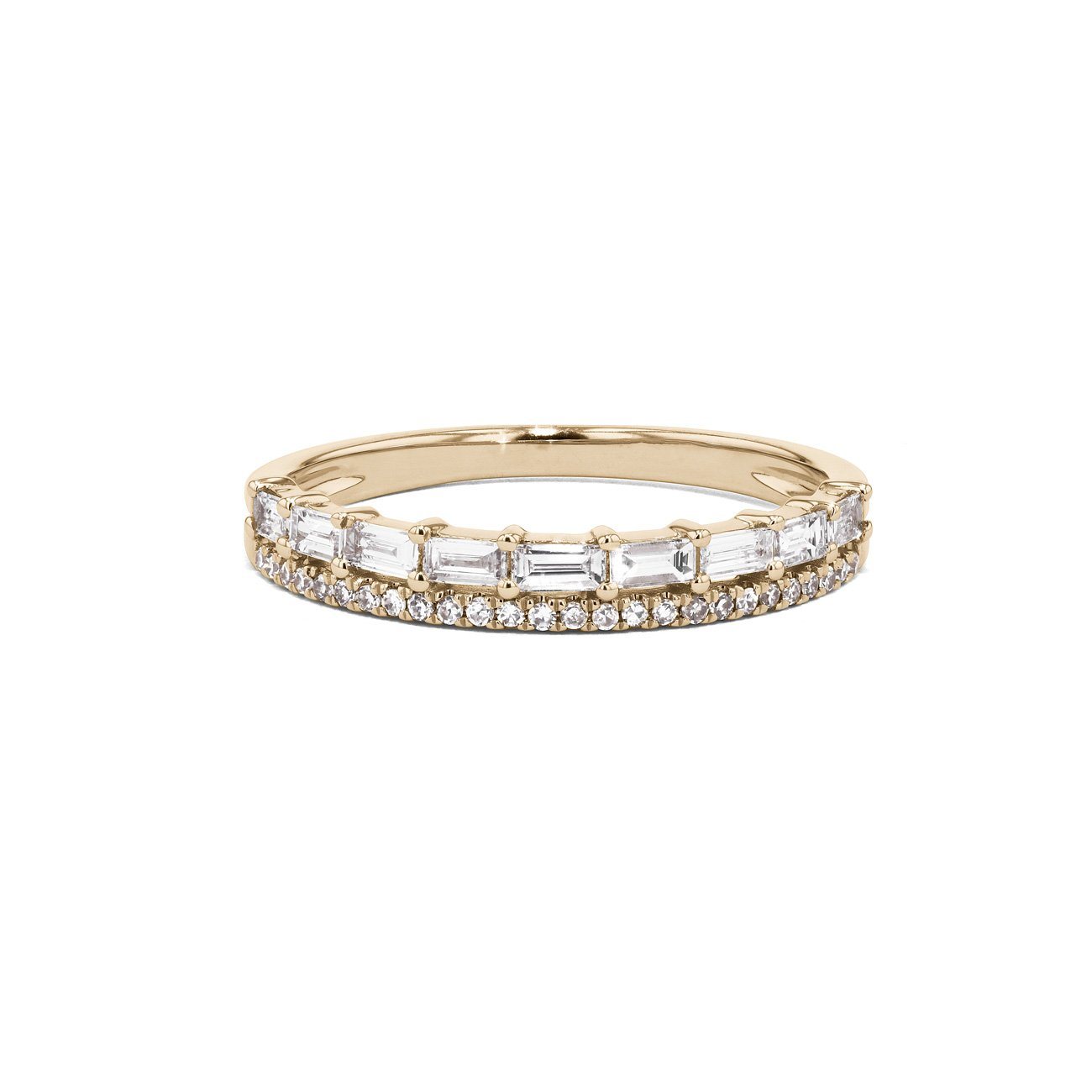 Baguette and Pavé Diamond Ring Ring Princess Bride Diamonds 3 14K Yellow Gold