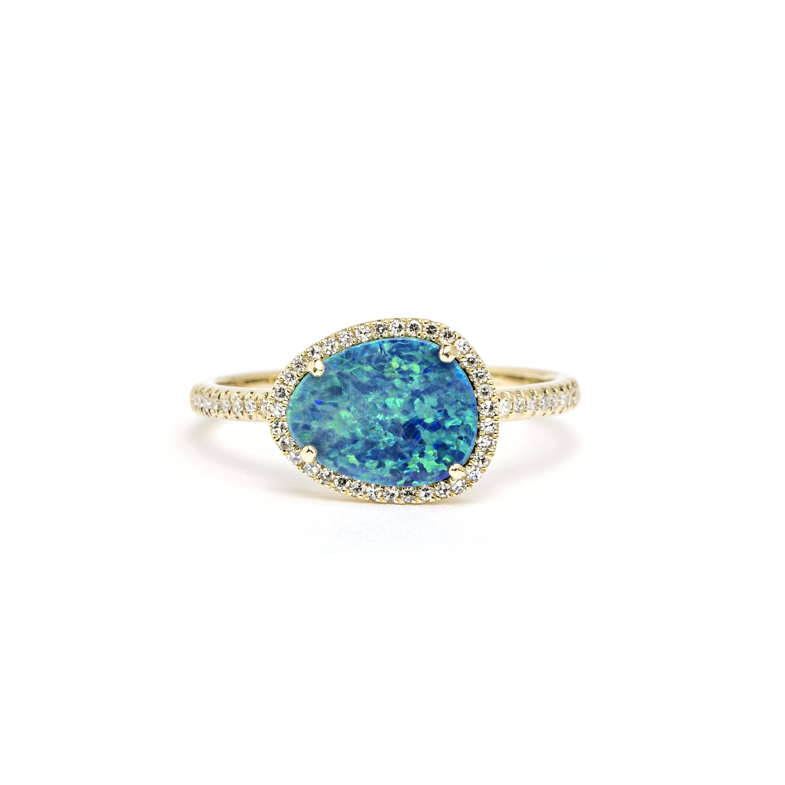 Freeform Black Opal & Diamond Halo Ring Ring Princess Bride Diamonds