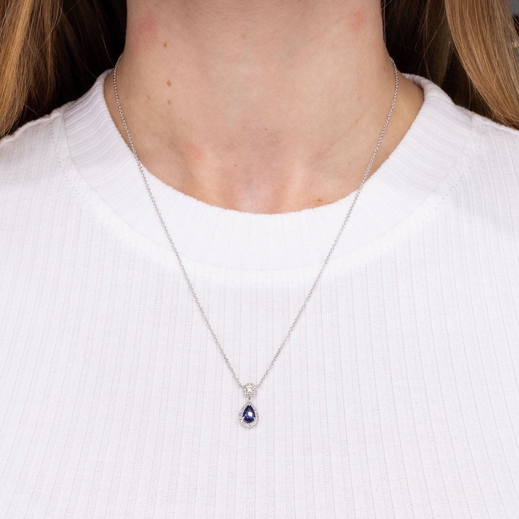Pear Blue Sapphire & Diamond Necklace Necklaces Princess Bride Diamonds