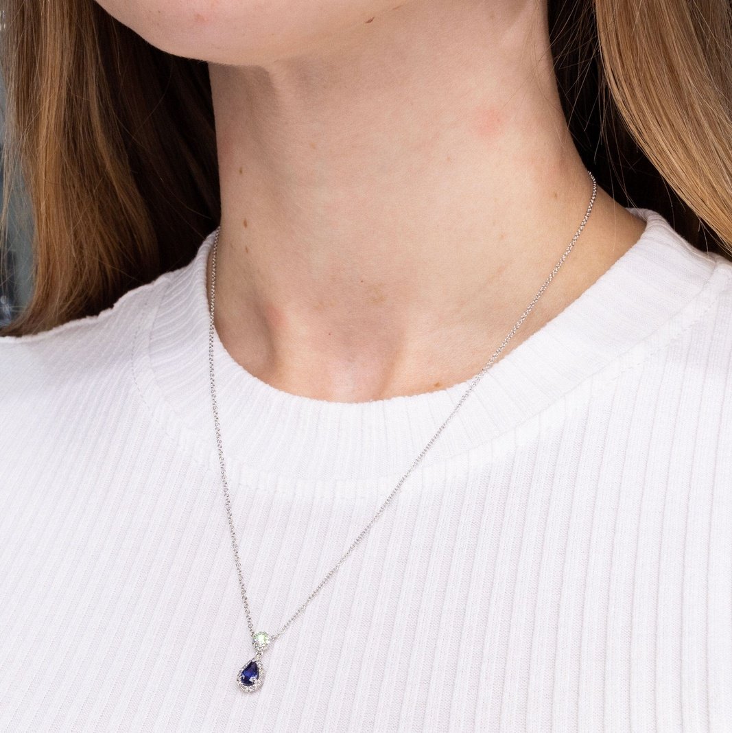Pear Blue Sapphire & Diamond Necklace Necklaces Princess Bride Diamonds
