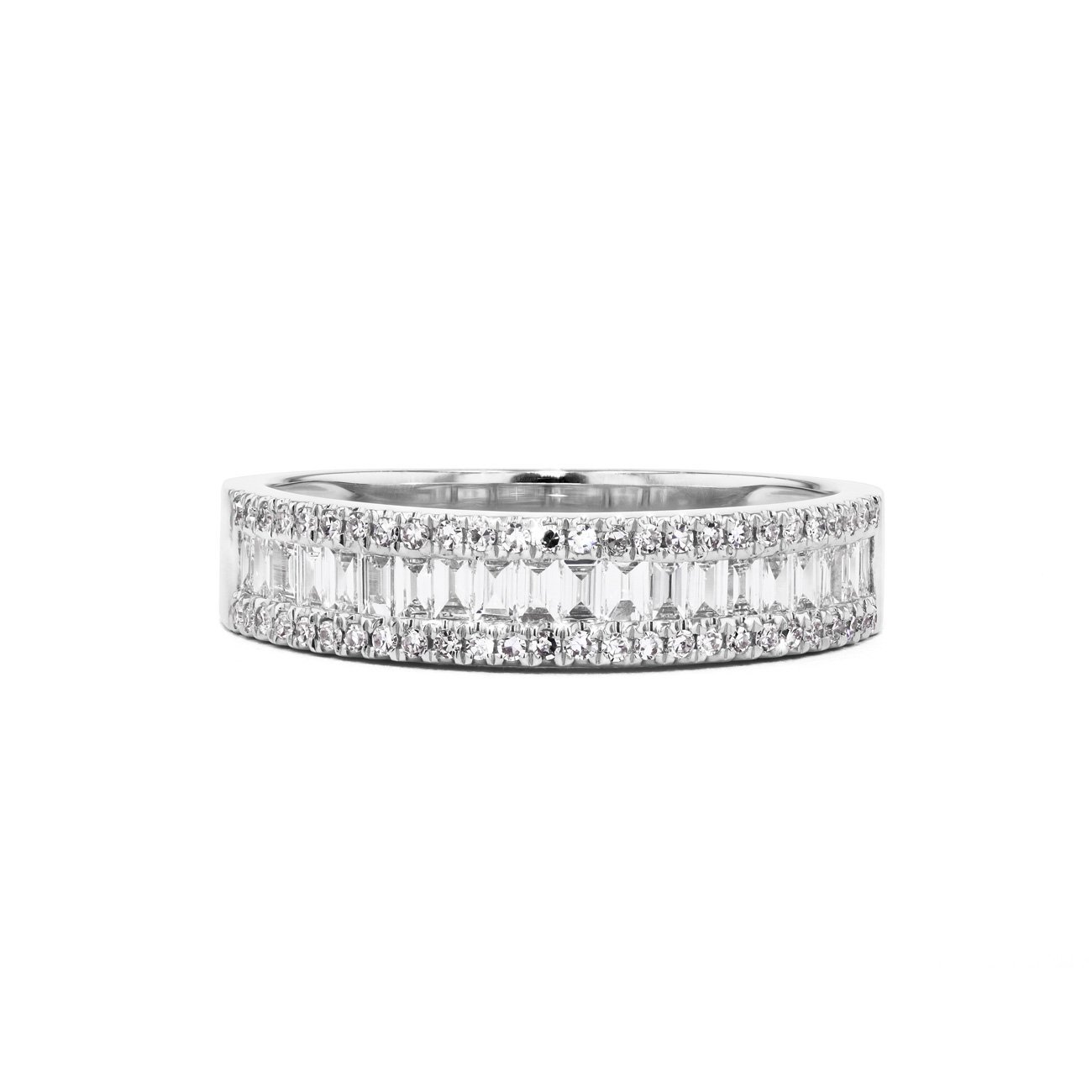 Petite Baguette and Round Diamond Ring Ring Princess Bride Diamonds 5 14K White Gold