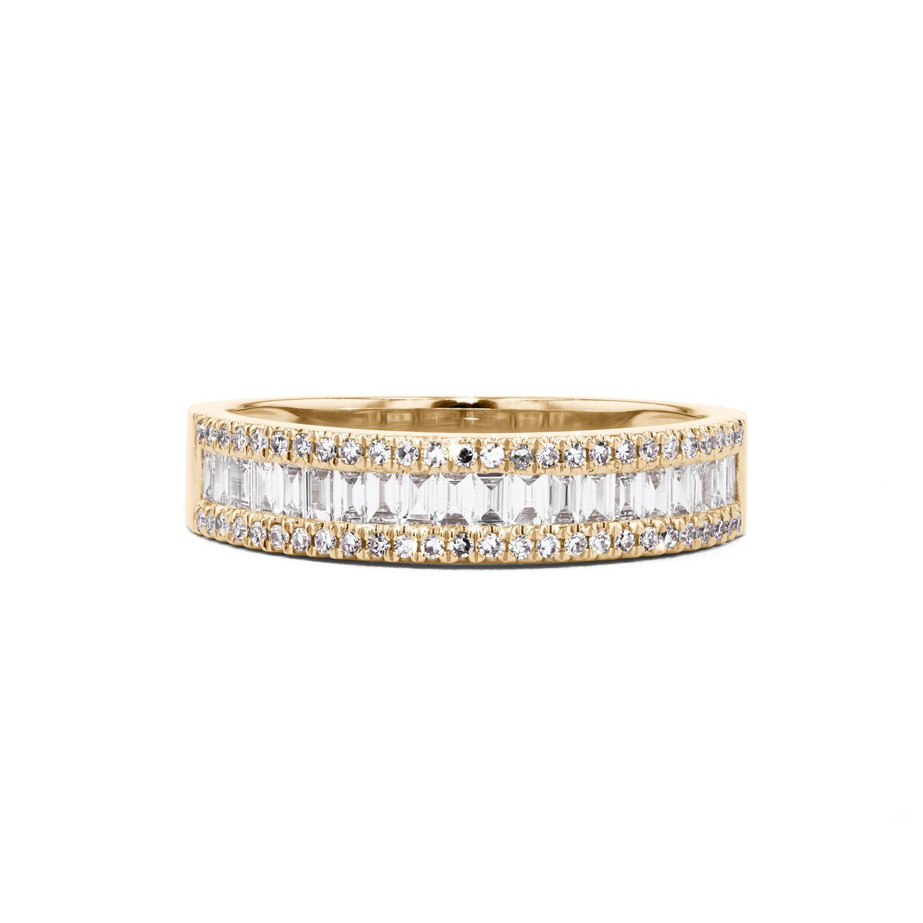 Petite Baguette and Round Diamond Ring Ring Princess Bride Diamonds 5 14K Yellow Gold