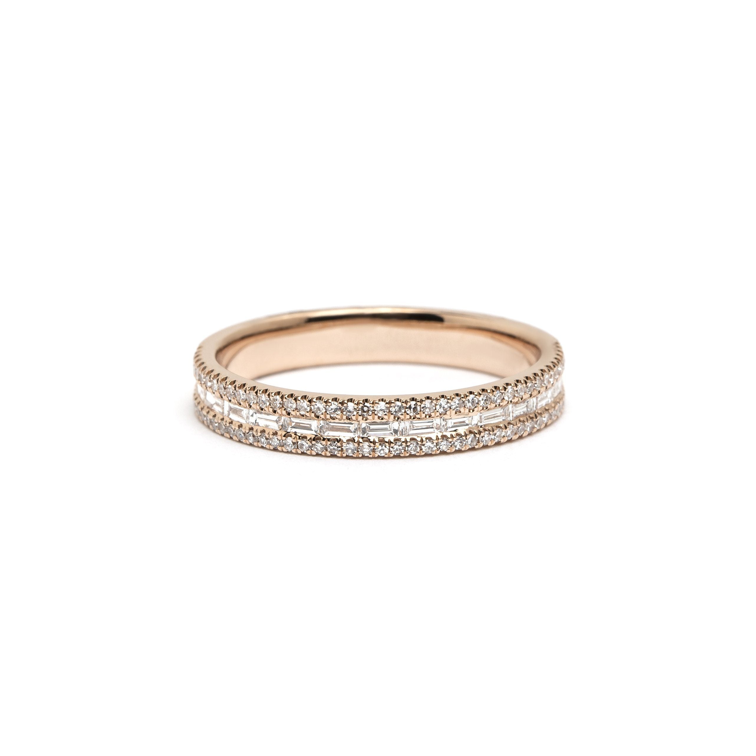 Petite East West Baguette And Pavé Diamond Ring Ring Princess Bride Diamonds 3 14K Rose Gold