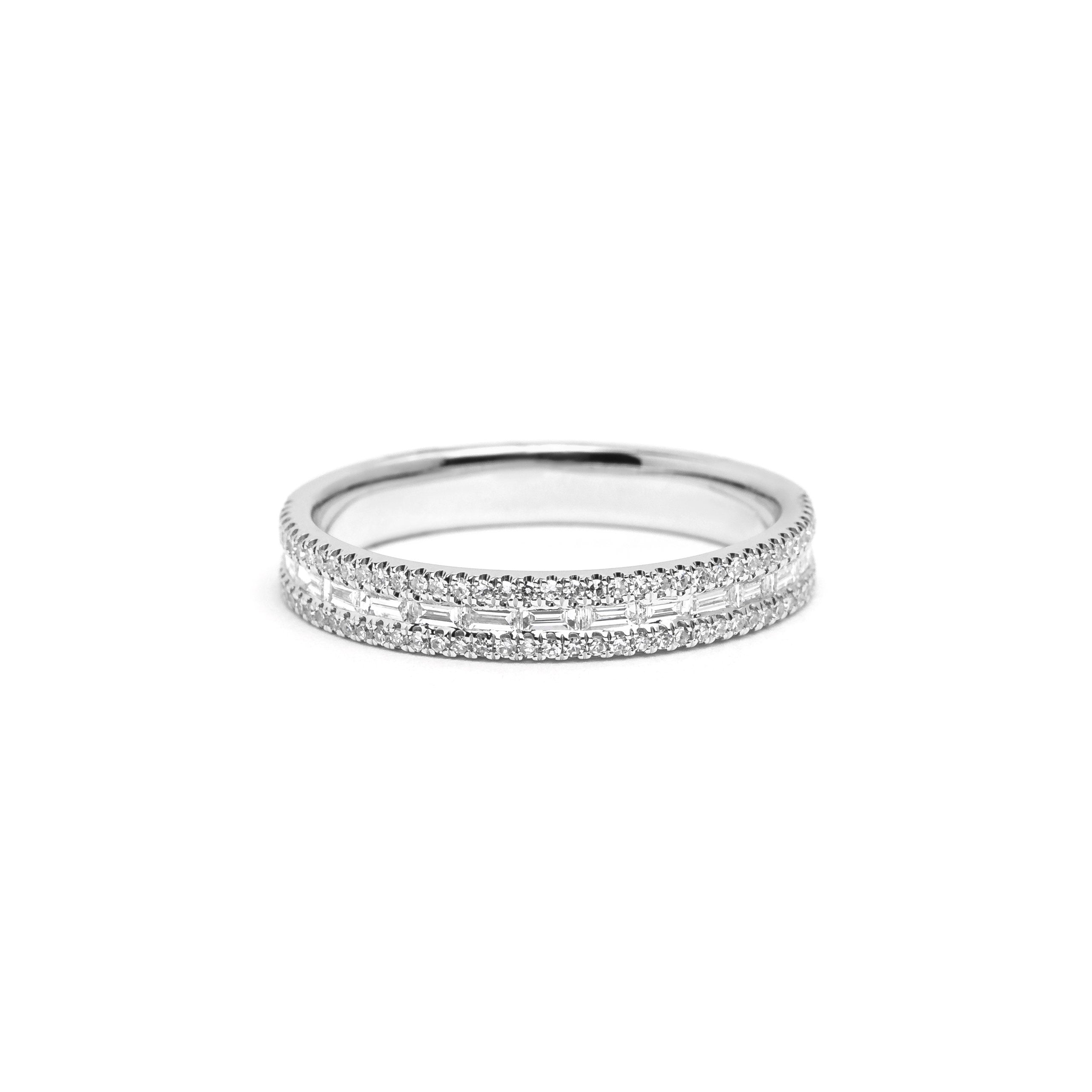 Petite East West Baguette And Pavé Diamond Ring Ring Princess Bride Diamonds 3 14K White Gold