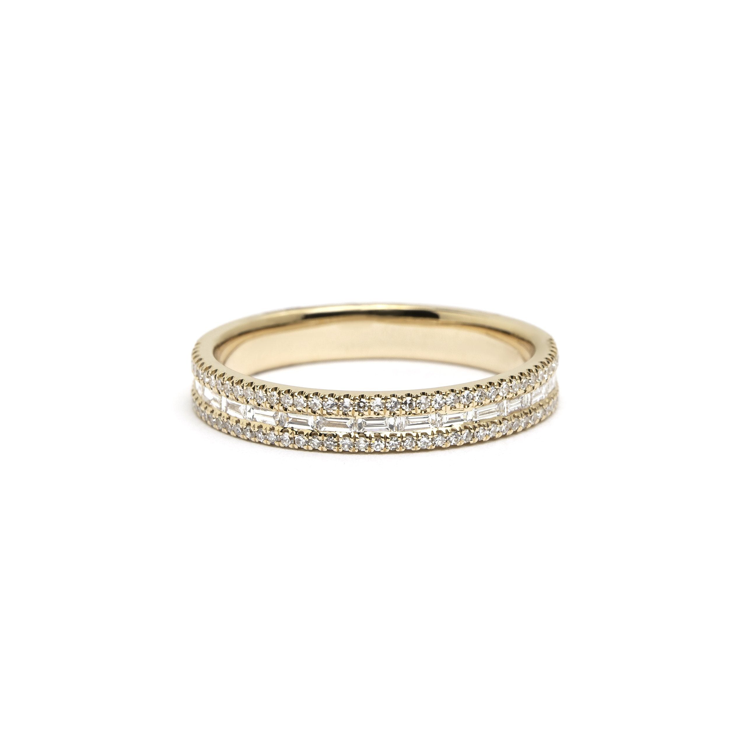Petite East West Baguette And Pavé Diamond Ring Ring Princess Bride Diamonds 3 14K Yellow Gold