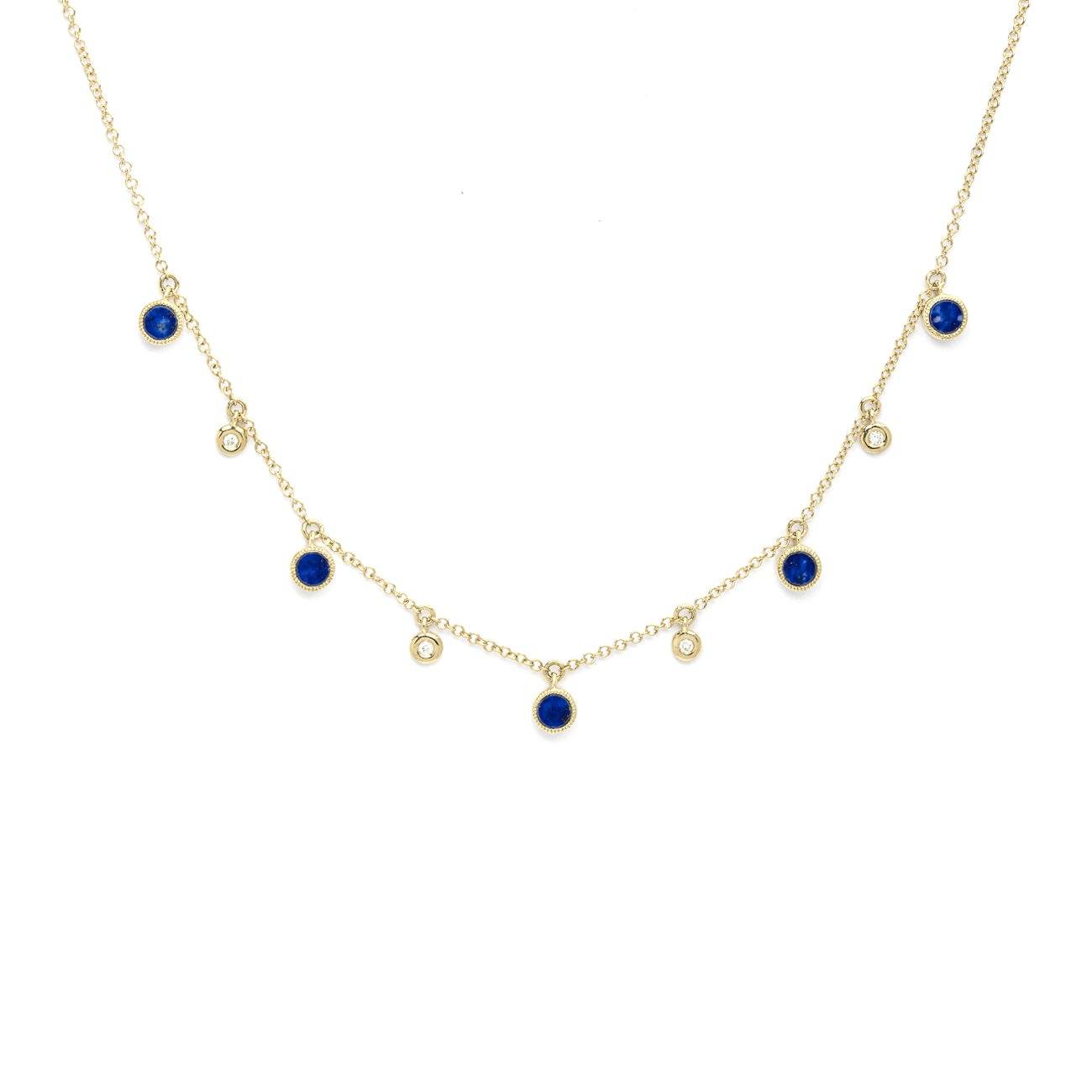Round Bezel Lapis Lazuli and Diamonds Necklace Necklaces Princess Bride Diamonds