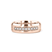 Satin Finish With Diamonds Bevel Edge 7mm Gold Ring Ring Princess Bride Diamonds 6 14K Rose Gold