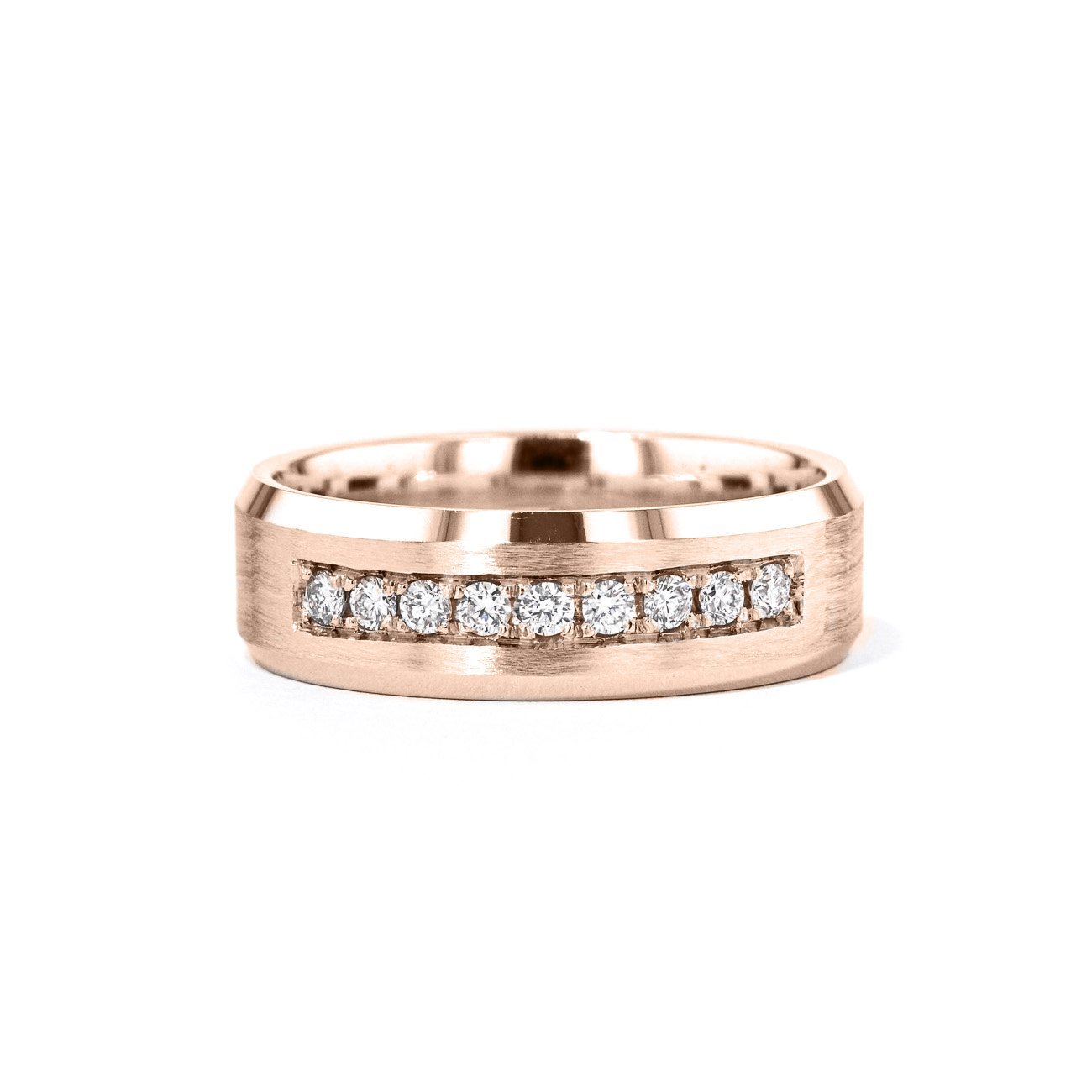 Satin Finish With Diamonds Bevel Edge 7mm Gold Ring Ring Princess Bride Diamonds 6 14K Rose Gold 