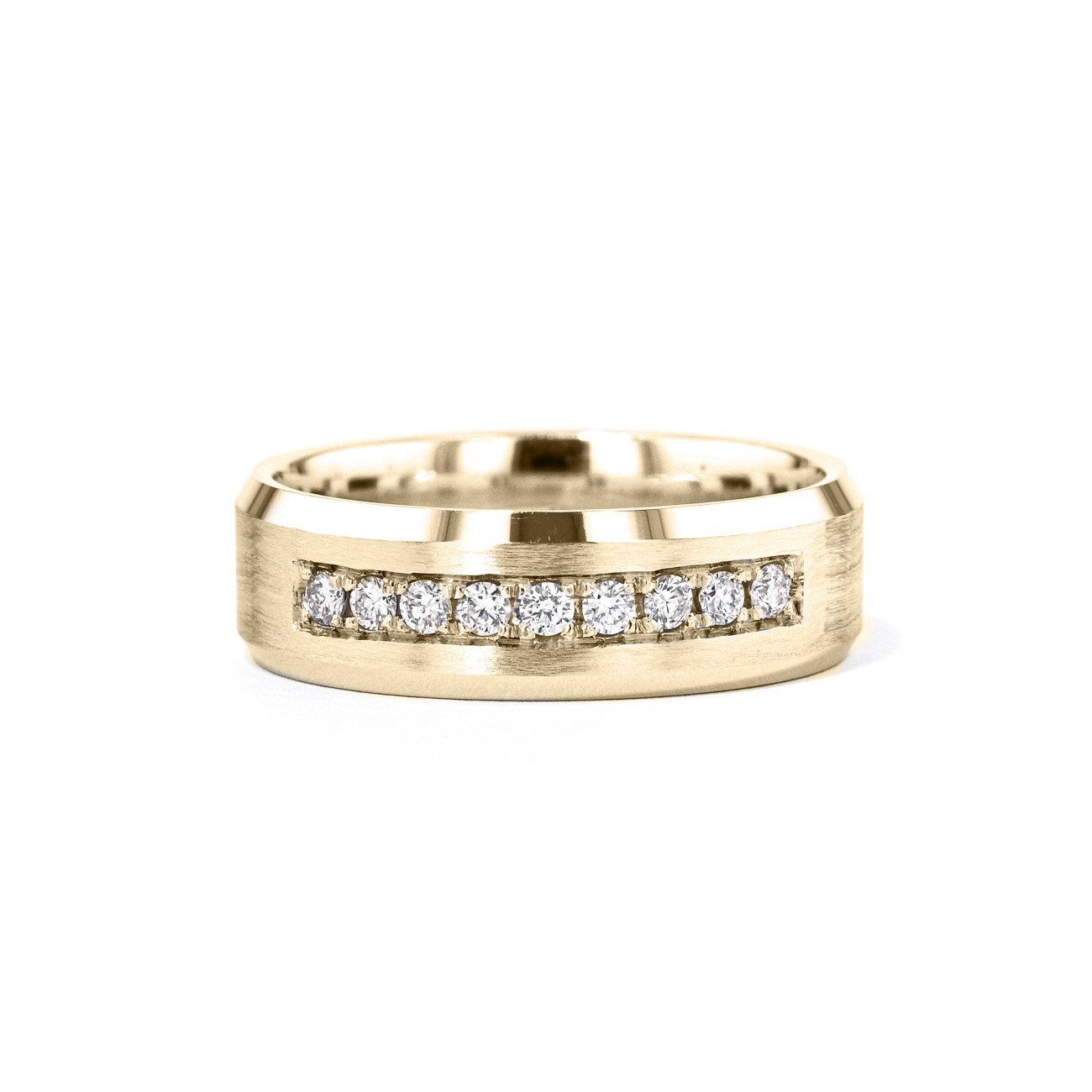 Satin Finish With Diamonds Bevel Edge 7mm Gold Ring Ring Princess Bride Diamonds 6 14K Yellow Gold