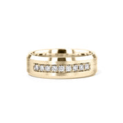 Satin Finish With Diamonds Bevel Edge 7mm Gold Ring Ring Princess Bride Diamonds 6 14K Yellow Gold