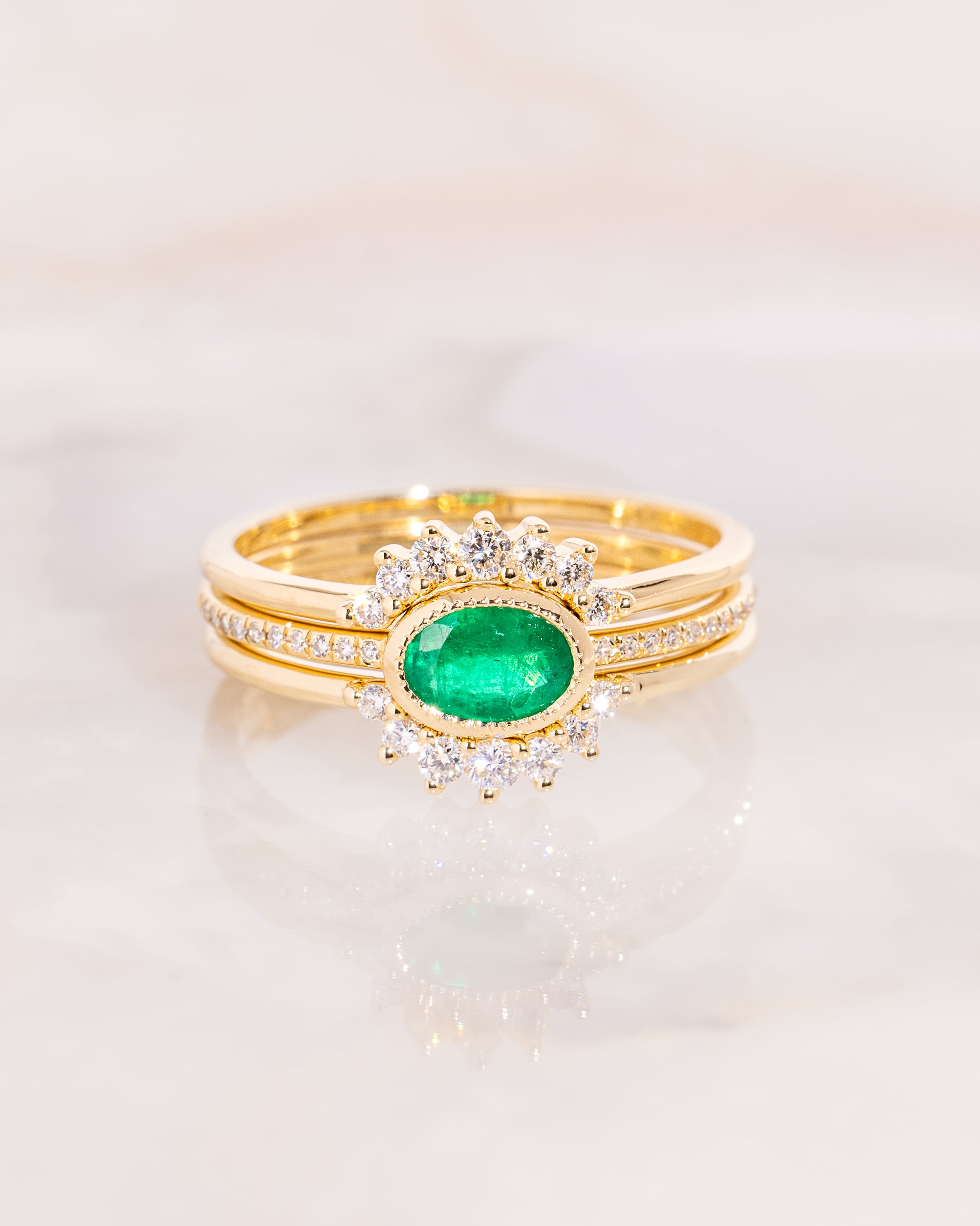 Three-Piece Emerald Ring Set Rings Princess Bride Diamonds