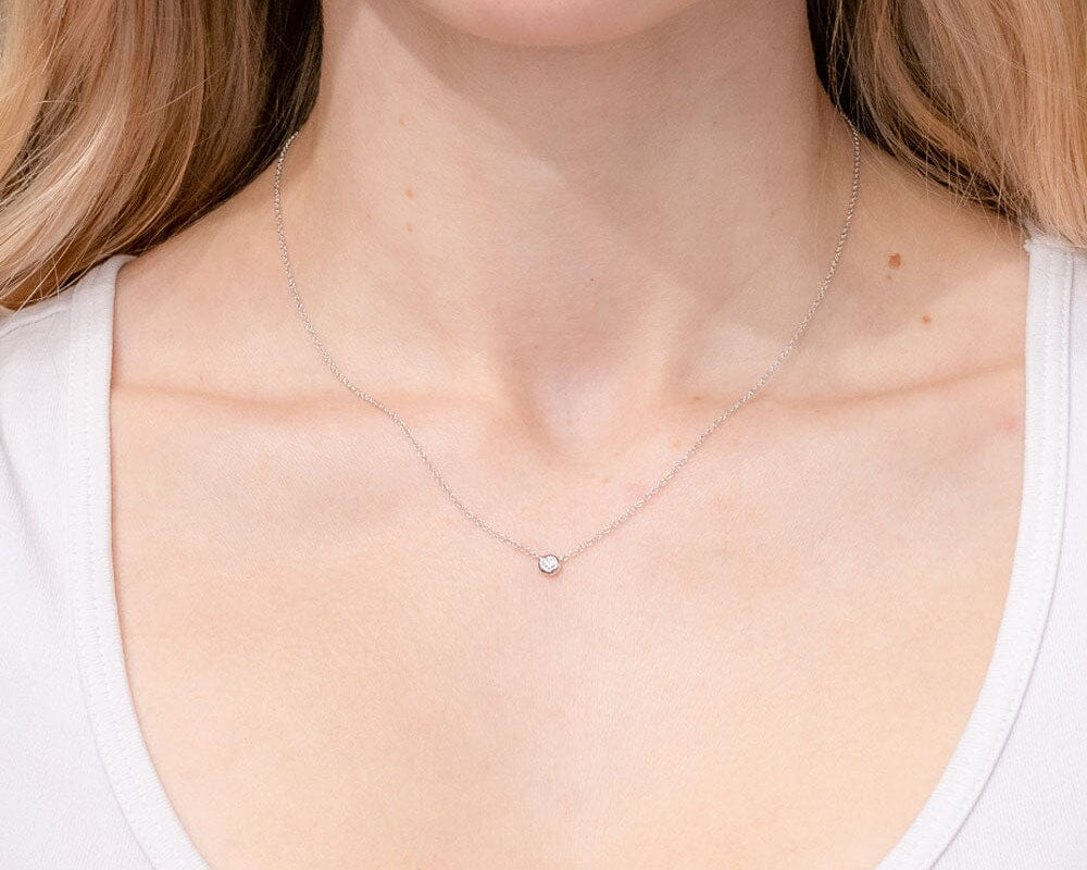 Diamond Bezel Necklace 14k White Gold