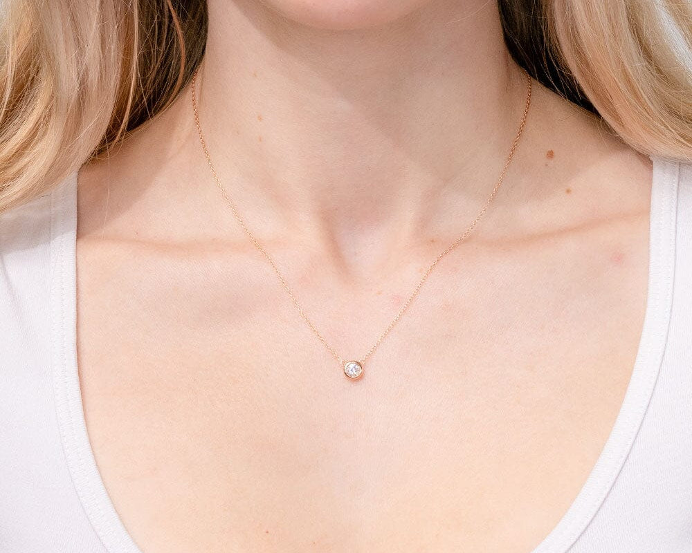 0.27ct Diamond Bezel Necklace 14k Rose Gold Necklaces Princess Bride Diamonds 