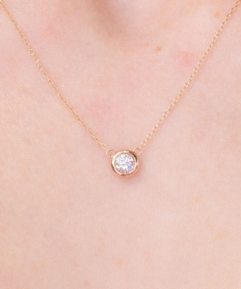 0.27ct Diamond Bezel Necklace 14k Rose Gold Necklaces Princess Bride Diamonds 