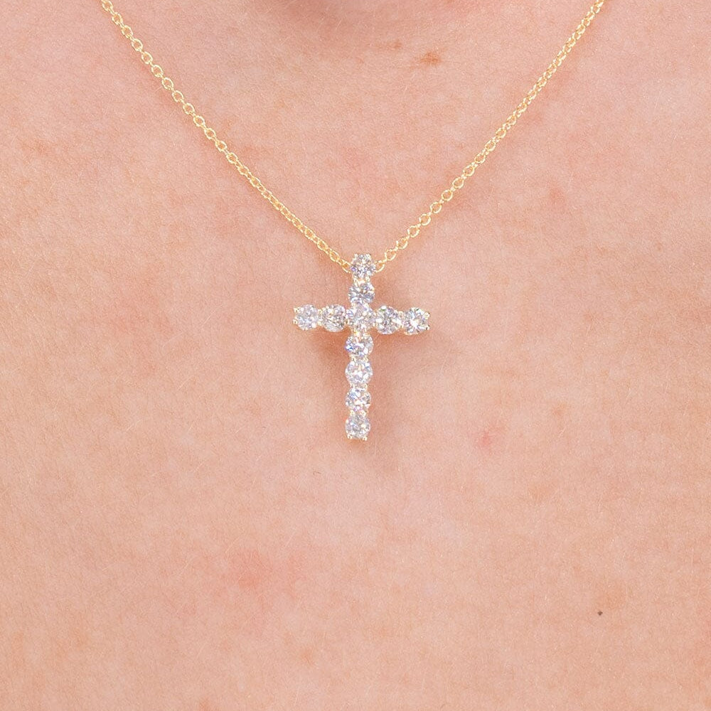 0.32ct Floating Diamond Cross 14k Yellow Gold Necklaces Princess Bride Diamonds 