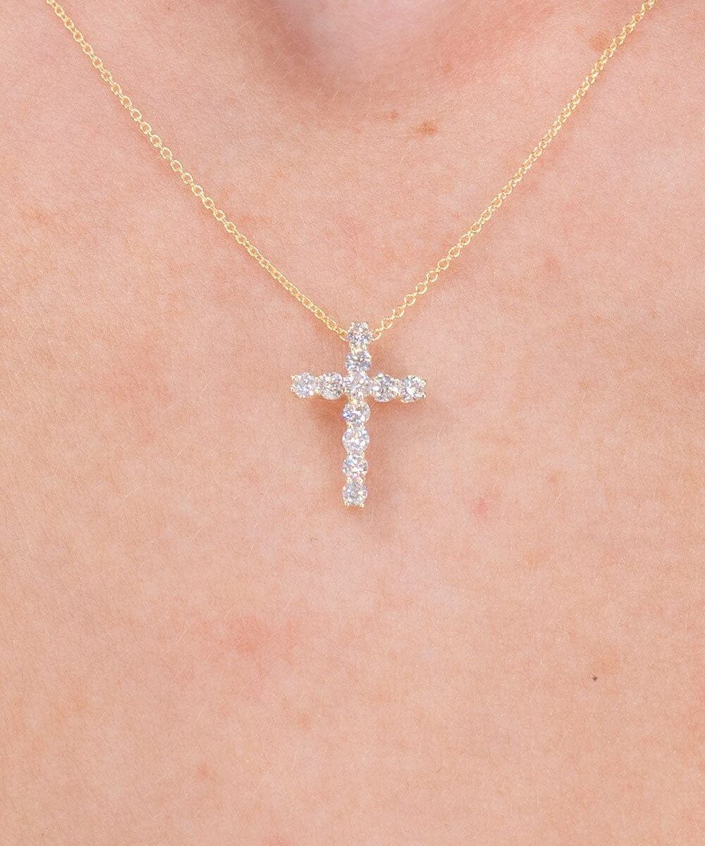 0.32ct Floating Diamond Cross 14k Yellow Gold Necklaces Princess Bride Diamonds 