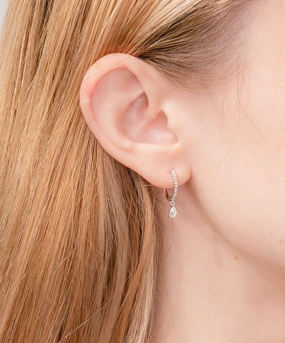 0.33ct Pear Diamond Drop Hoops Earrings Princess Bride Diamonds 