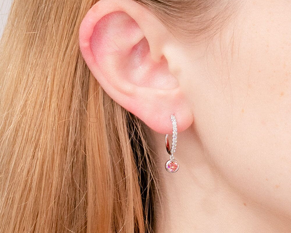 0.54ct Pink Lab Diamond Drop Hoops Earrings Princess Bride Diamonds 
