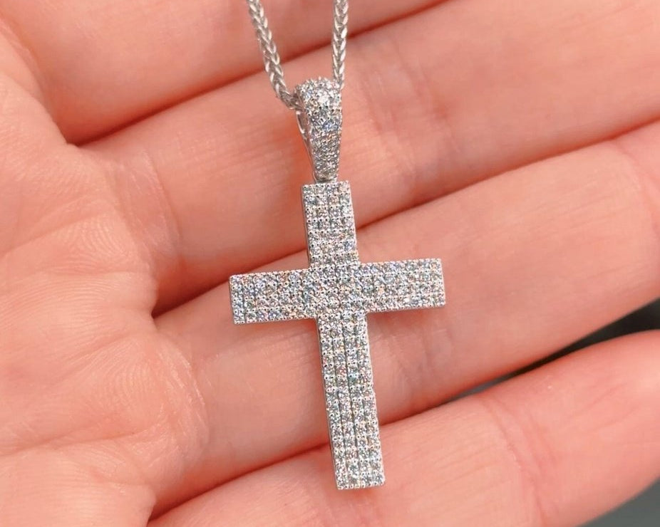 0.56ct Diamond Cross 14k White Gold Chain Necklace Necklaces Princess Bride Diamonds 