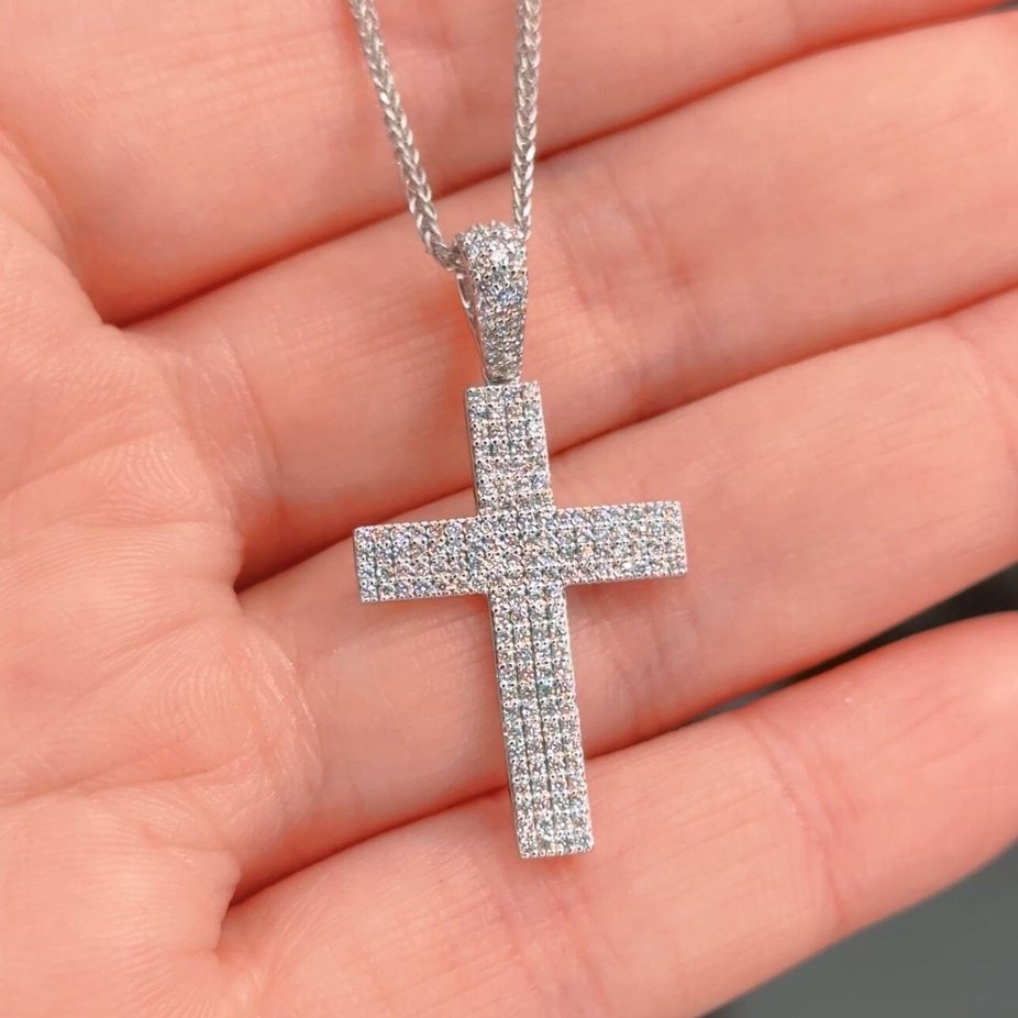 0.56ct Diamond Cross 14k White Gold Chain Necklace Necklaces Princess Bride Diamonds 