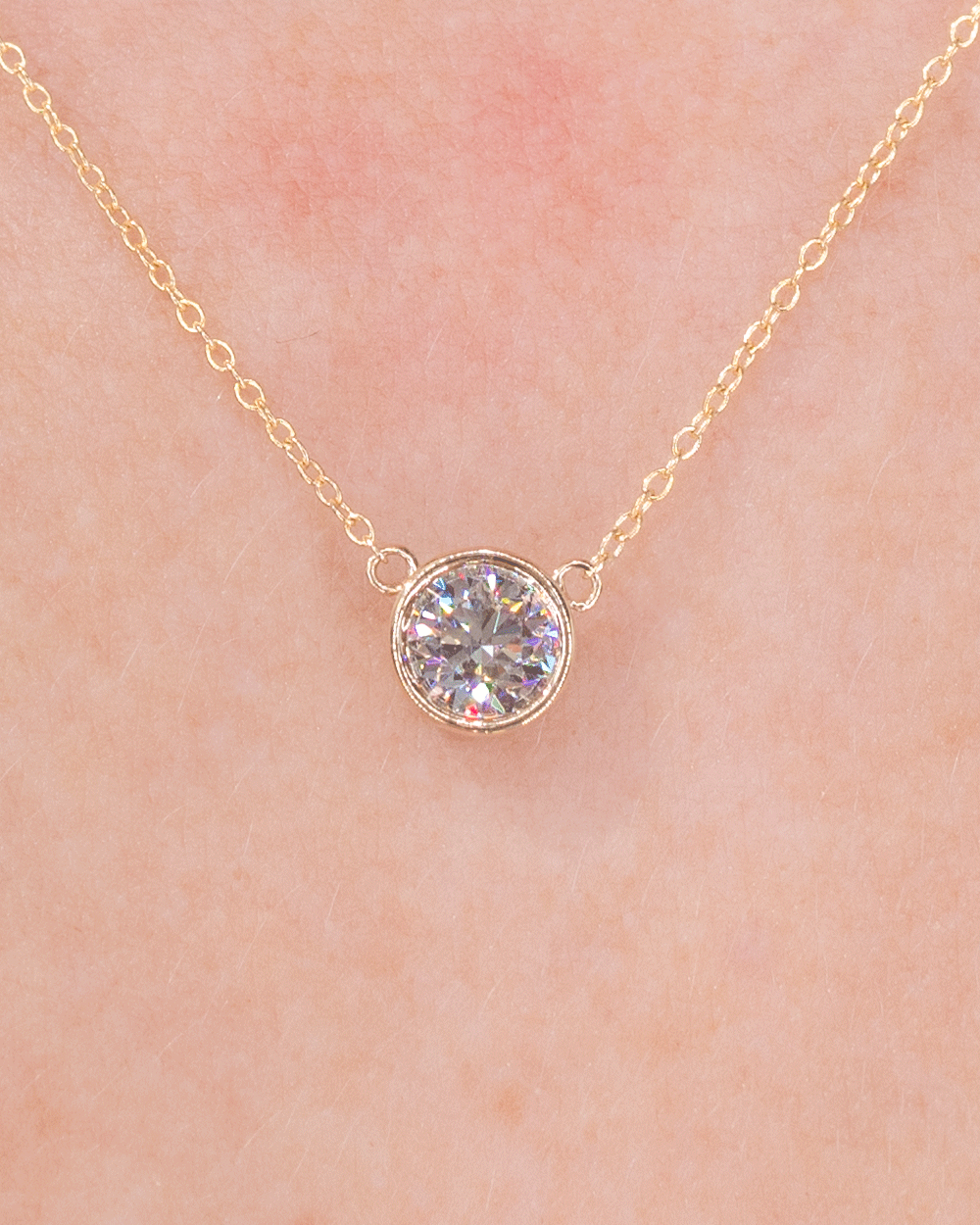 0.70ct D-VVS2 Round Lab Diamond Bezel Pendant Necklaces Princess Bride Diamonds 