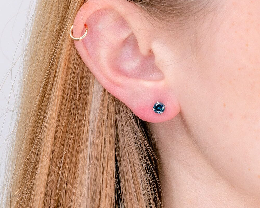 0.72ct Blue Treated Natural Diamond Studs Earrings Princess Bride Diamonds 
