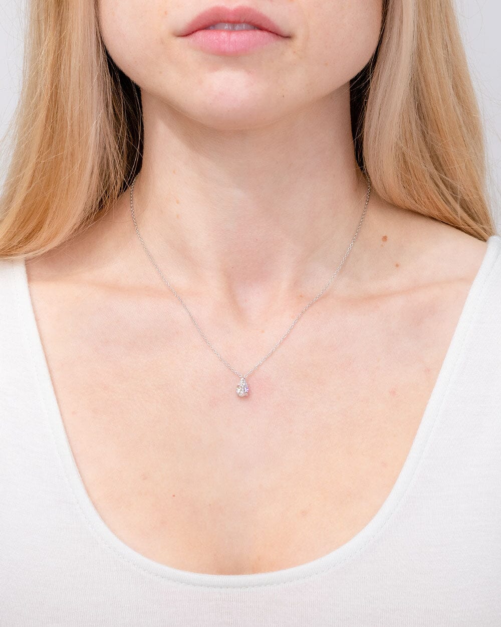 0.72ct E-VS1 Pear Lab Diamond 14k White Gold Pendant Necklaces Princess Bride Diamonds 