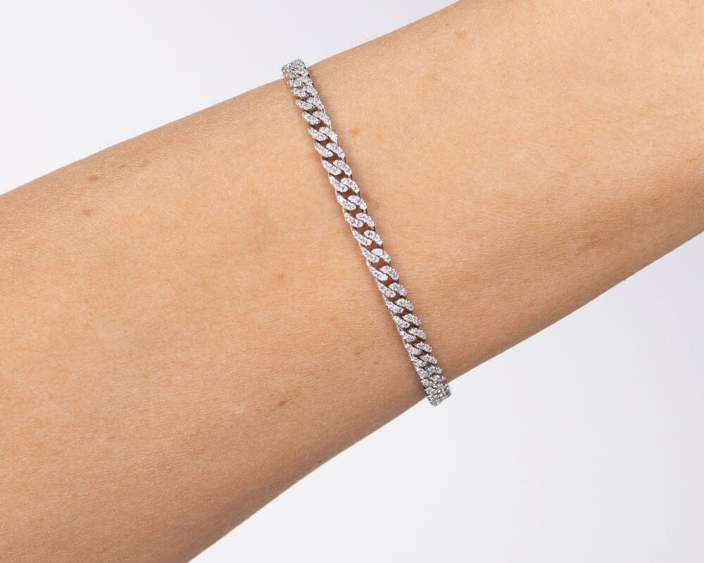 0.73ct 18k White Gold Cuban Pavé Bracelet Bracelets Princess Bride Diamonds 