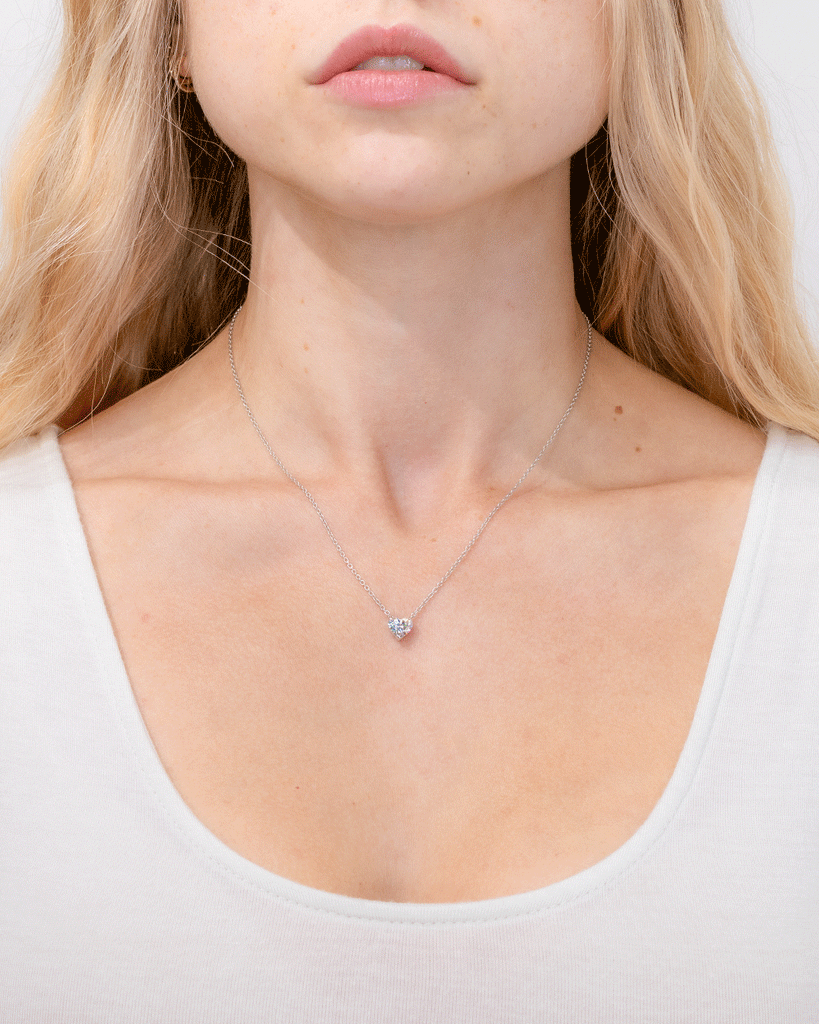 0.95ct D-VVS2 Heart Lab Diamond 14k White Gold Pendant Necklaces Princess Bride Diamonds 