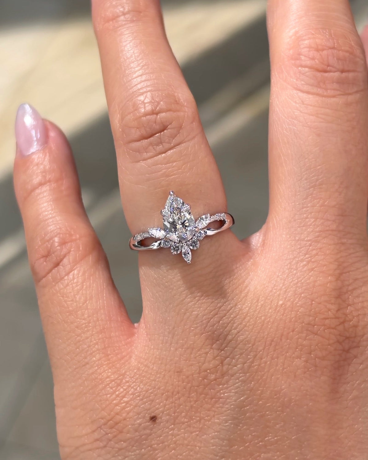 1.00ct D VVS2 pear lab grown diamond Laufey engagement ring in 14K white gold