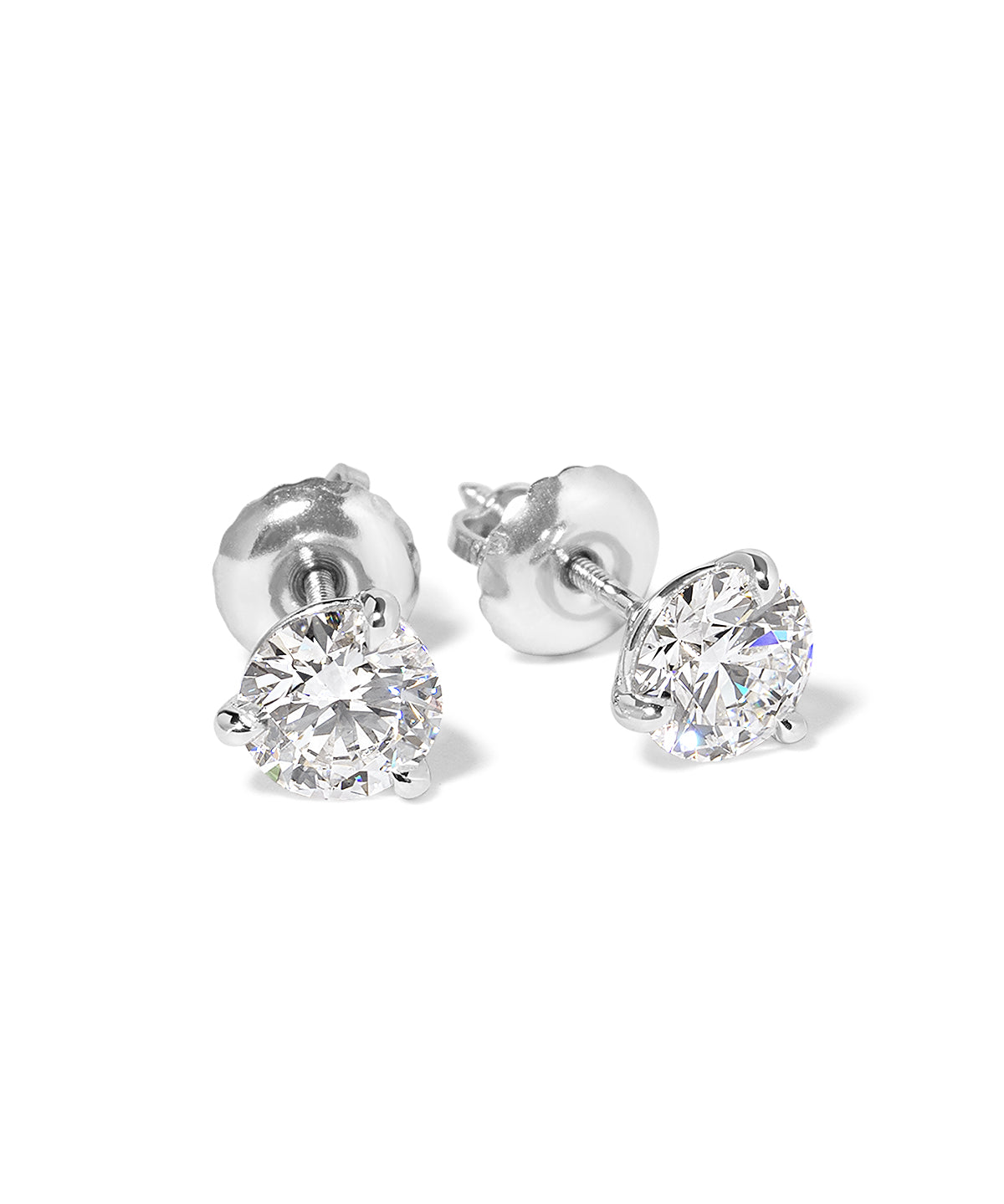 Round lab diamond martini studs with screw backings set in 14k white gold at Princess Bride Diamonds in Huntington Beach California 