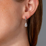 1.94ct D-VS1 Lab Diamond Pear Drop Hoops White Gold high polish with seamless snap closure at princess bride diamonds in huntington beach california on model 