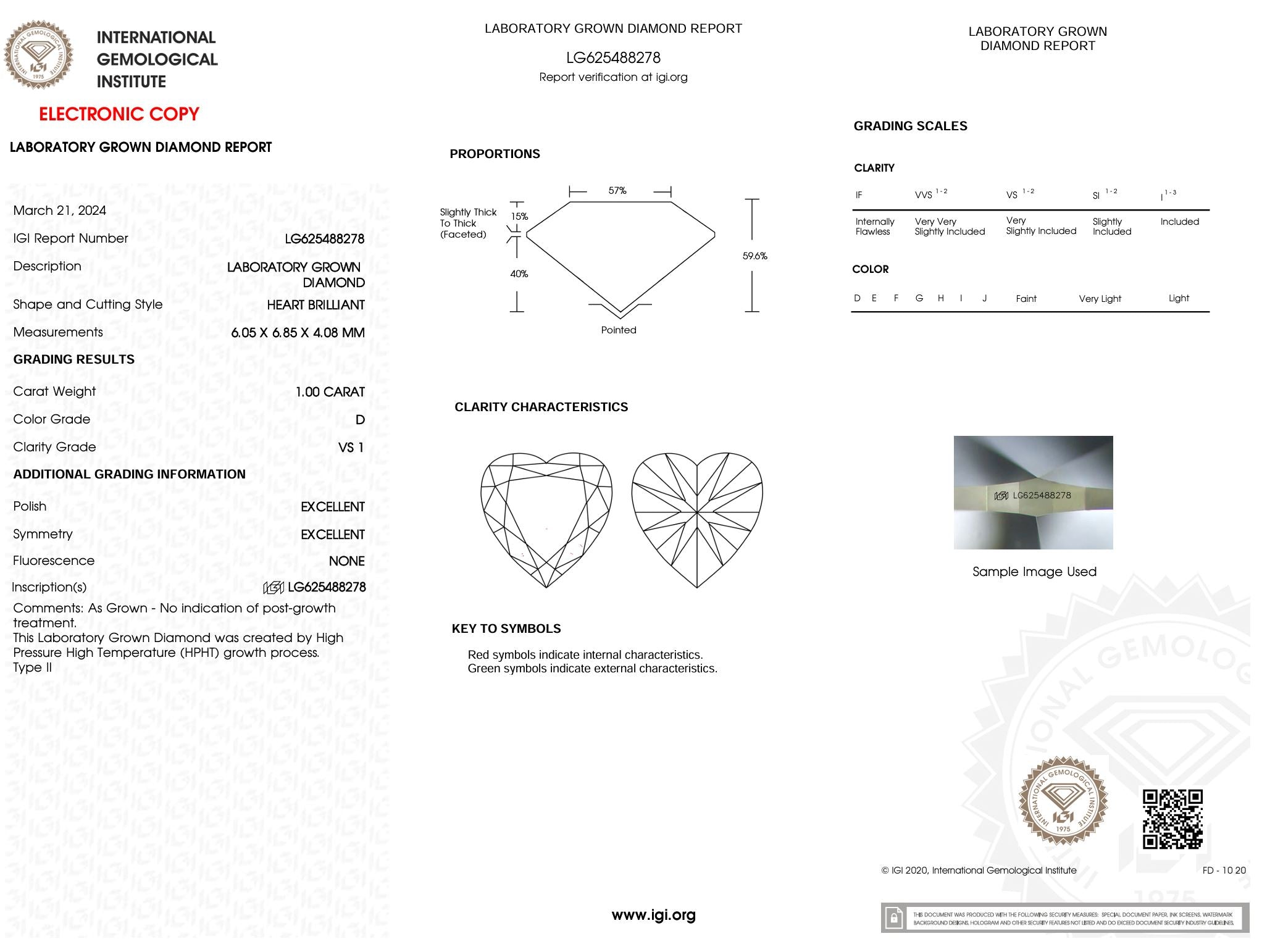 1.00 Carat D-VS1 Heart Lab Grown Diamond - IGI (#5182) Loose Diamond Princess Bride Diamonds 