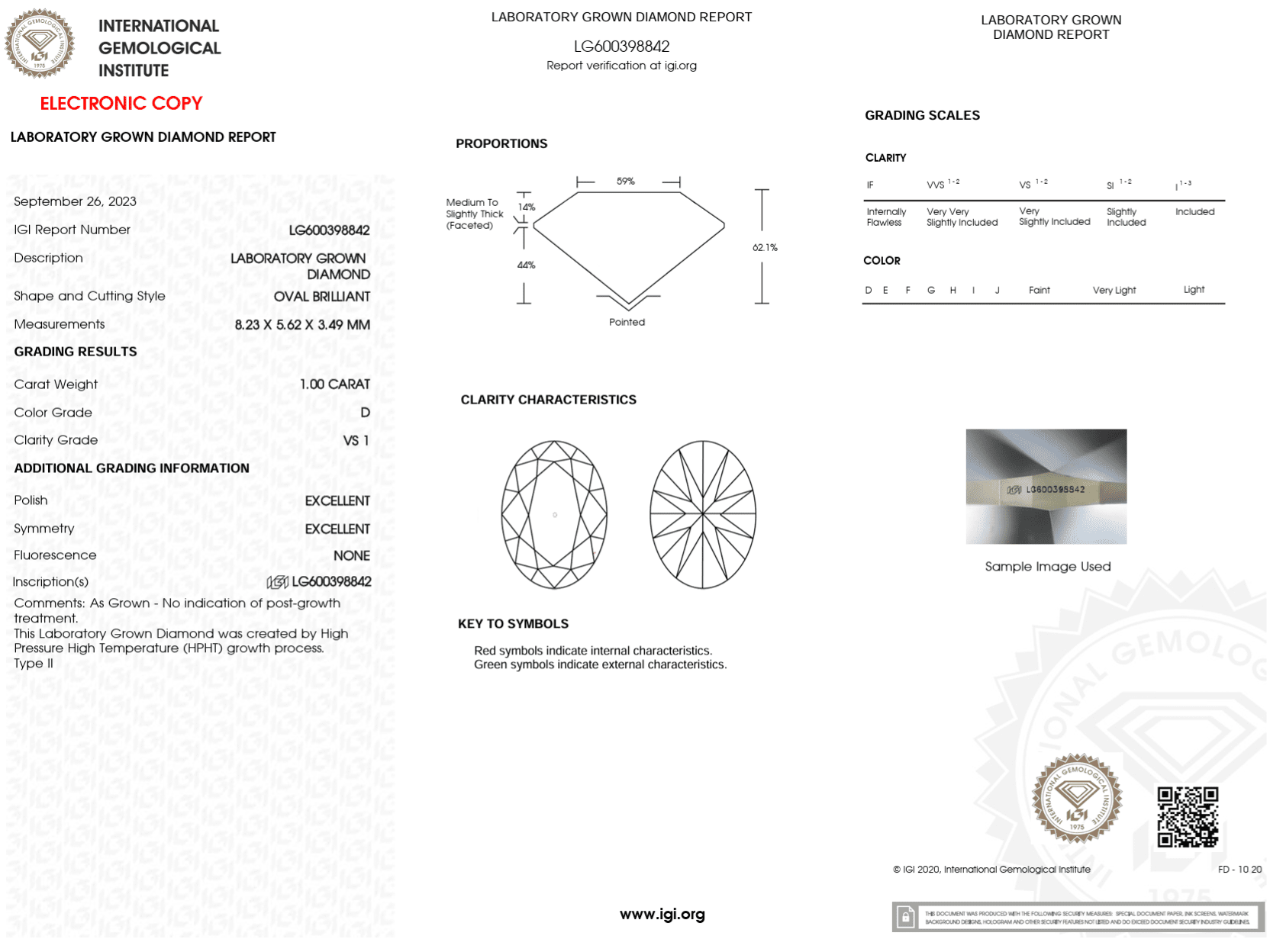 1.00 Carat D - VS1 Oval Lab Grown Diamond - IGI (122664) - PBD Loose Diamond