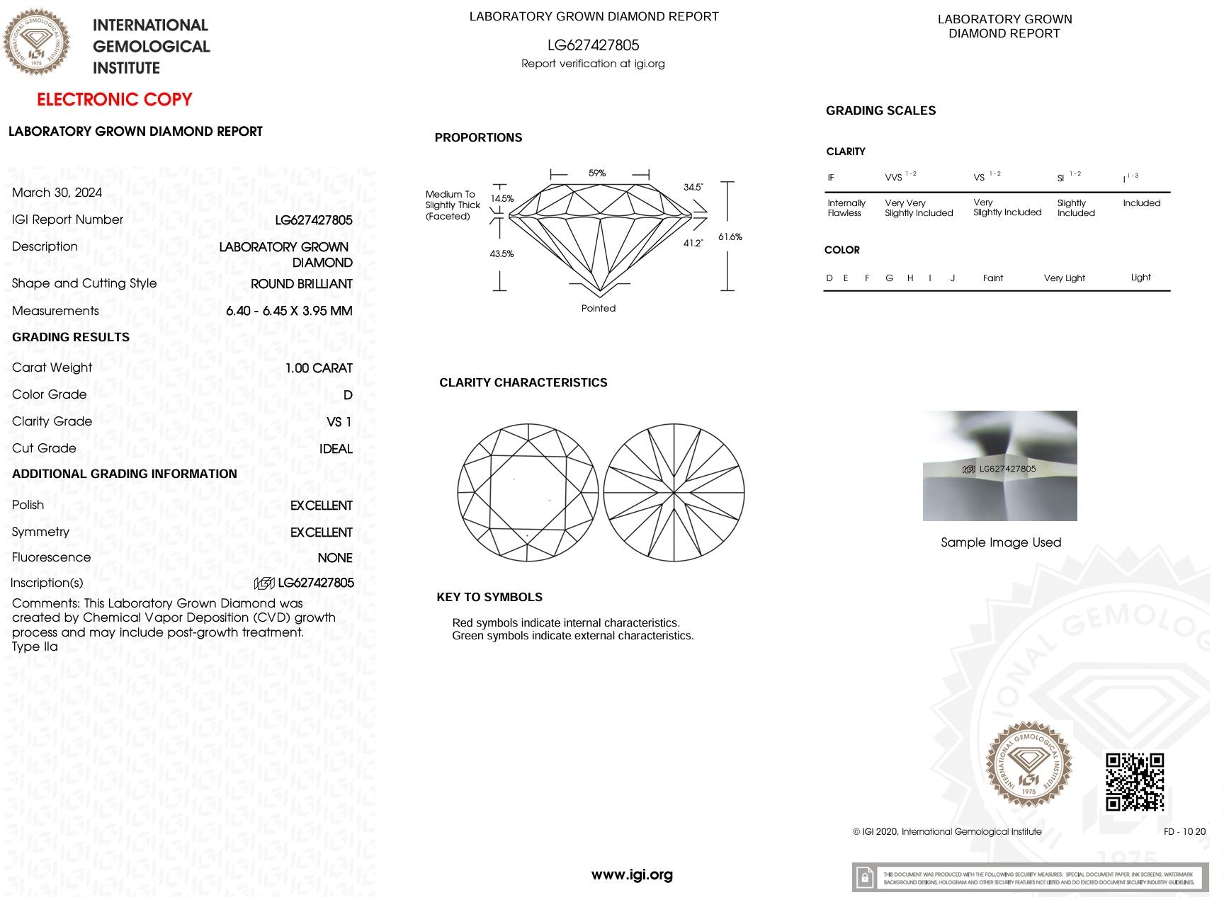 1.00 Carat D-VS1 Round Lab Grown Diamond - IGI (#5524) Loose Diamond Princess Bride Diamonds 