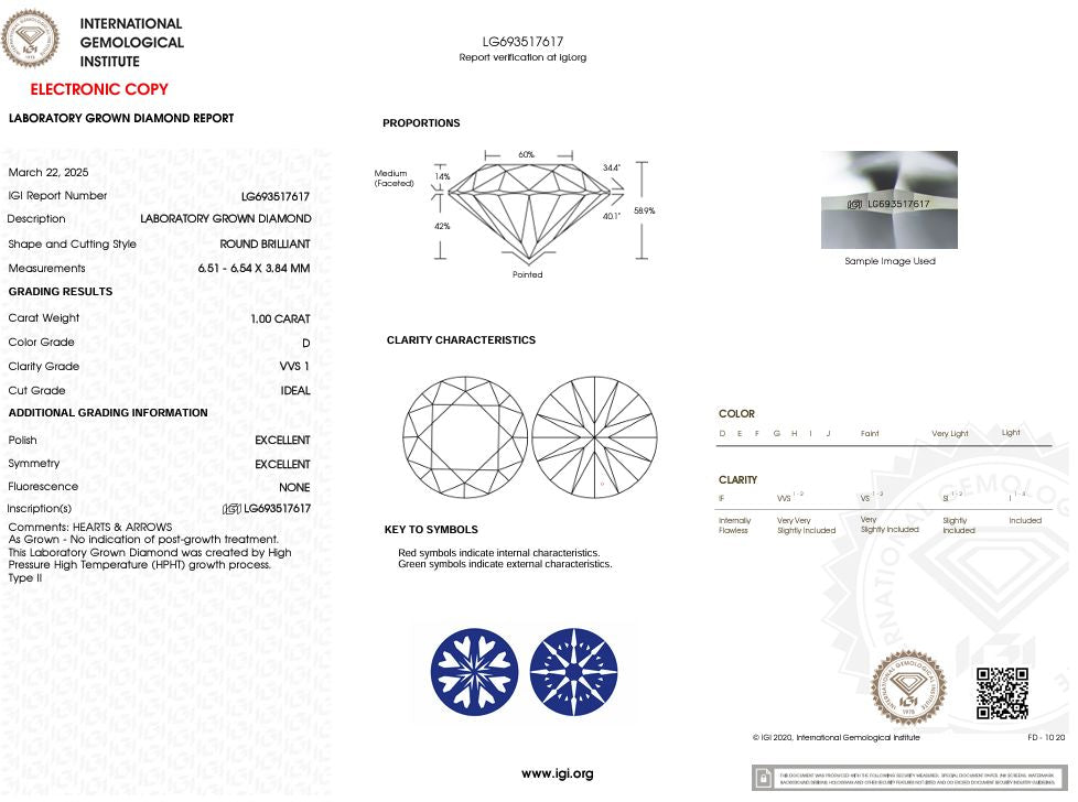1.00 Carat D-VVS1 H&A Round Lab Grown Diamond - IGI (#53597) Loose Diamond Princess Bride Diamonds 