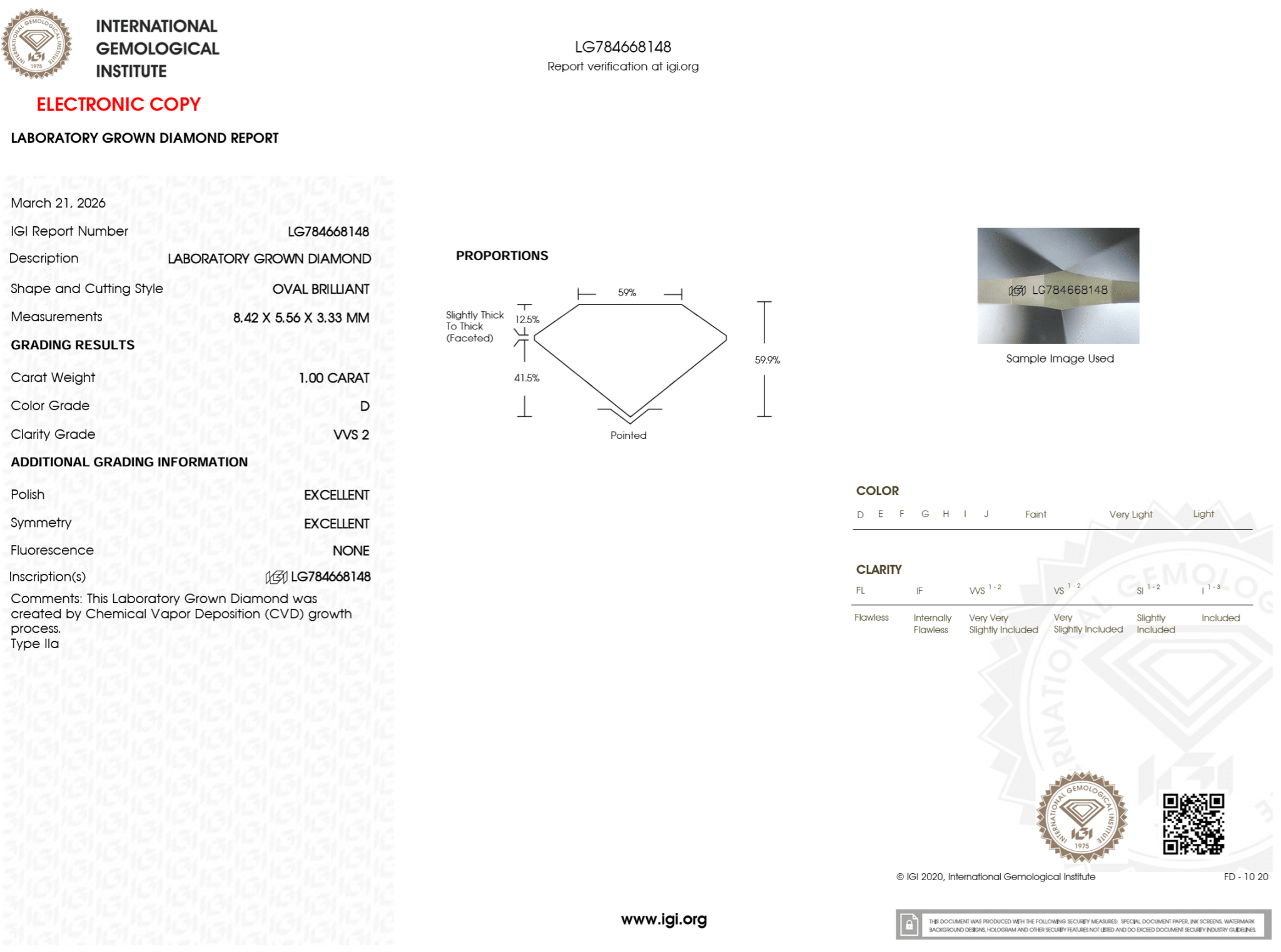 1.00 Carat D - VVS2 Oval Lab Grown Diamond - IGI (125206) - PBD Loose Diamond