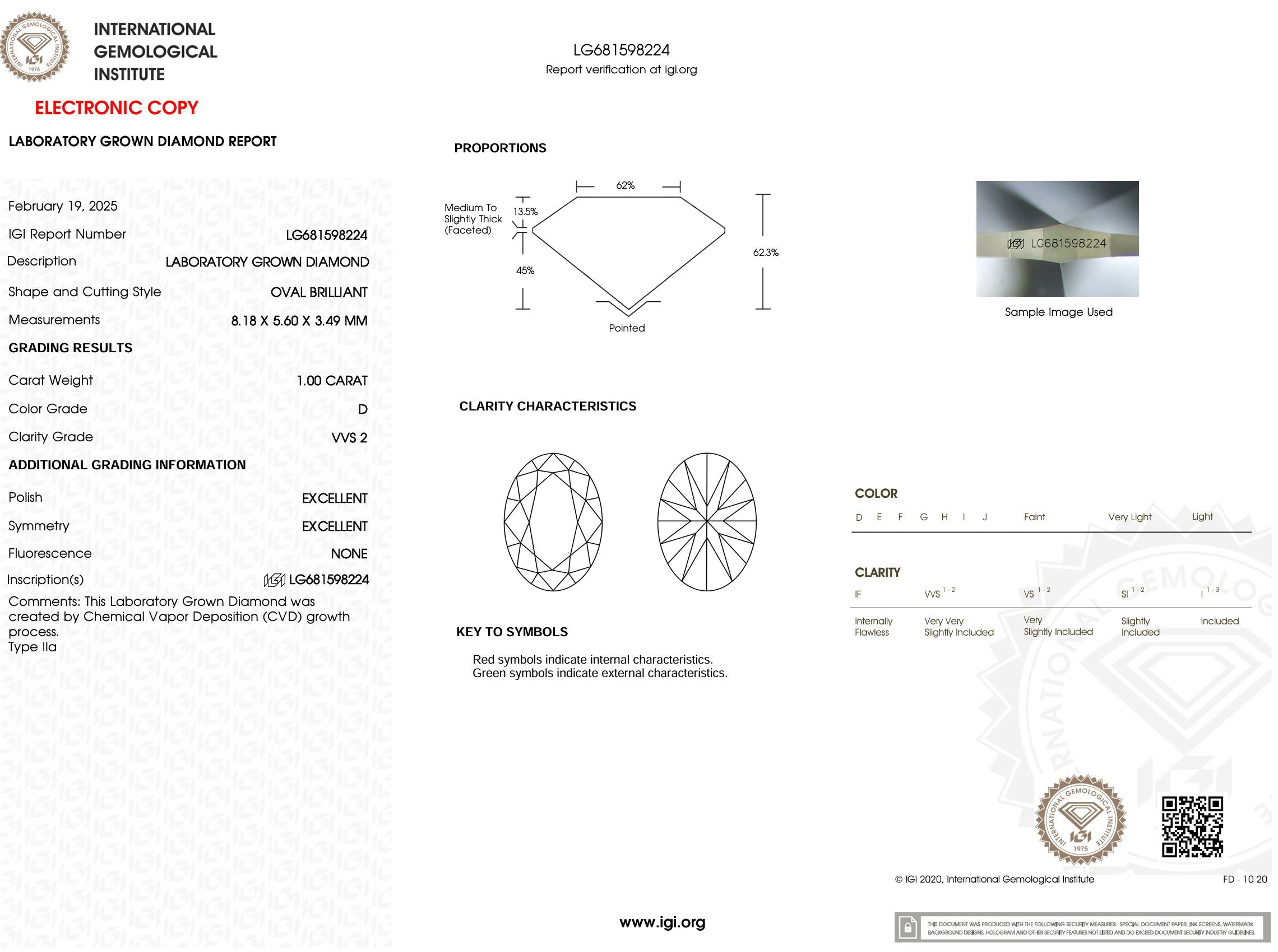 1.00 Carat D-VVS2 Oval Lab Grown Diamond - IGI (#53068) Loose Diamond Princess Bride Diamonds 