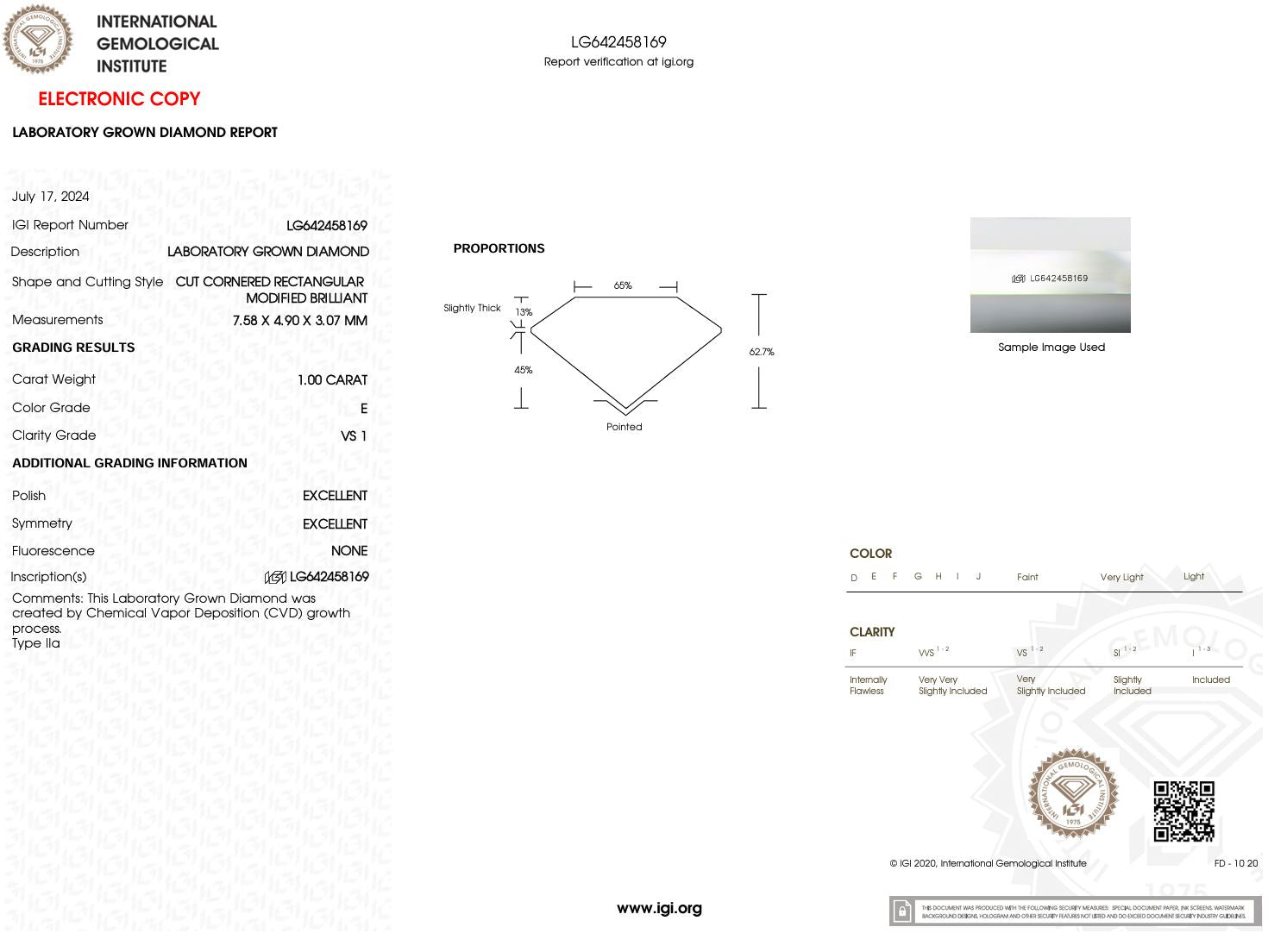 1.00 Carat E-VS1 Radiant Lab Grown Diamond - IGI (#50297) Loose Diamond Princess Bride Diamonds 