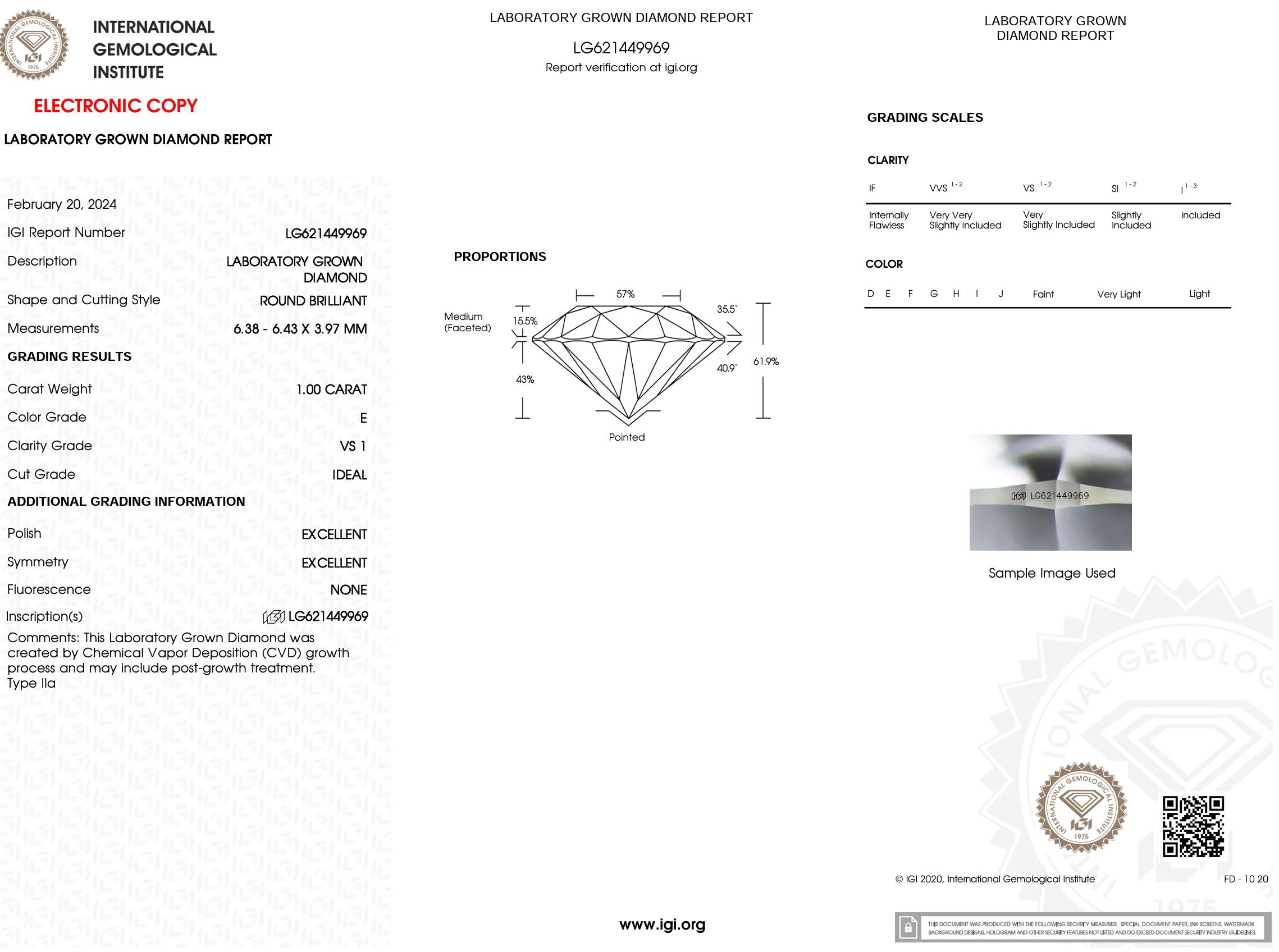 1.00 Carat E-VS1 Round Lab Grown Diamond - IGI (#4868) Loose Diamond Princess Bride Diamonds 