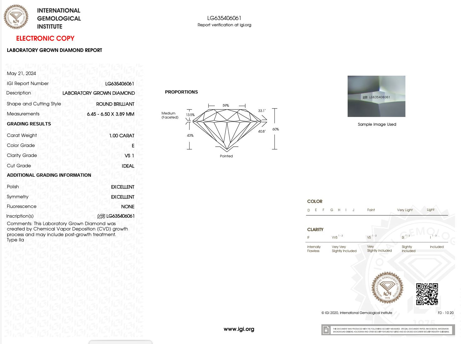 1.00 Carat E-VS1 Round Lab Grown Diamond - IGI (#49118) Loose Diamond Princess Bride Diamonds 