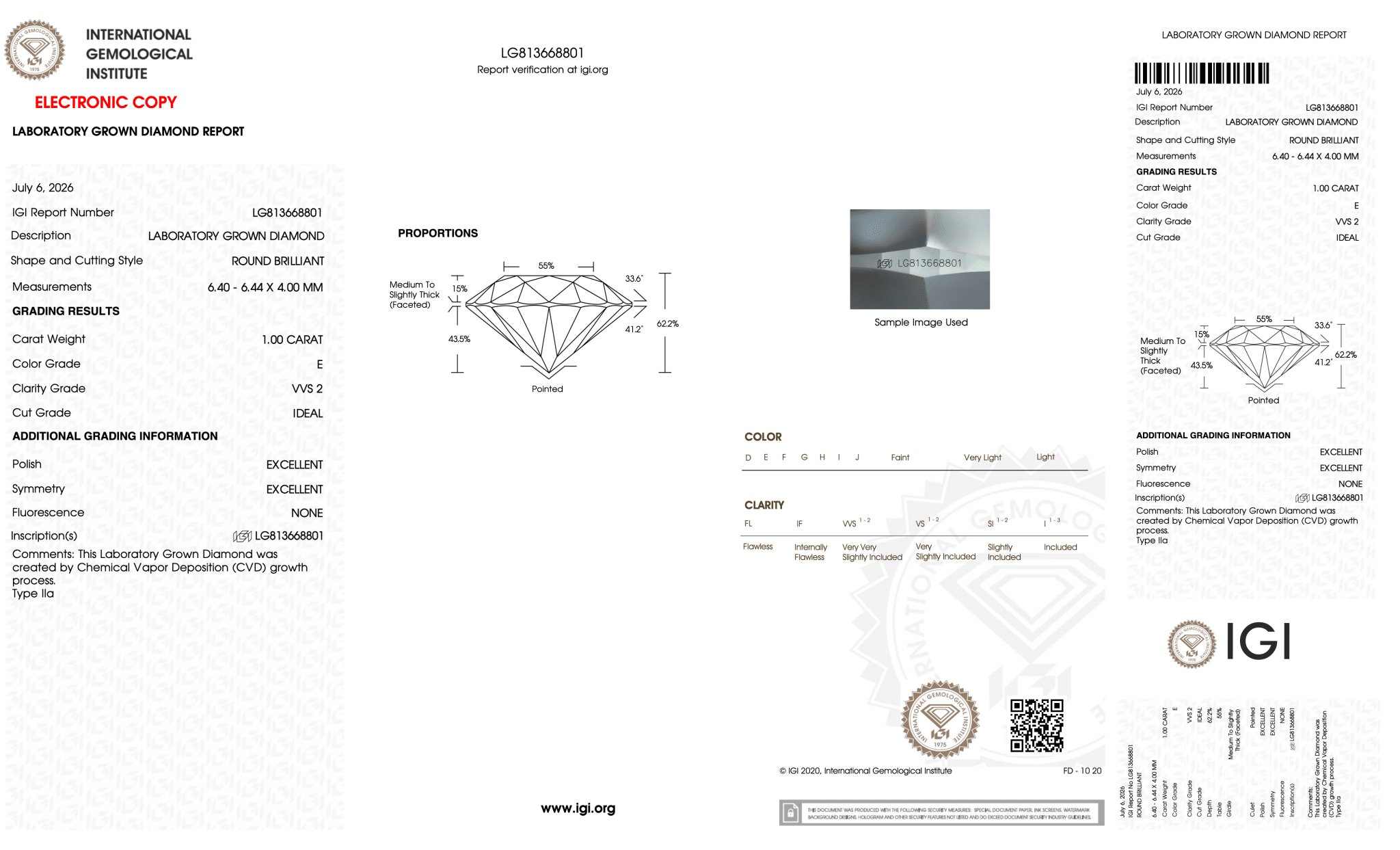 1.00 Carat E-VVS2 Round Lab Grown Diamond - IGI (128057) - PBD Loose Diamond