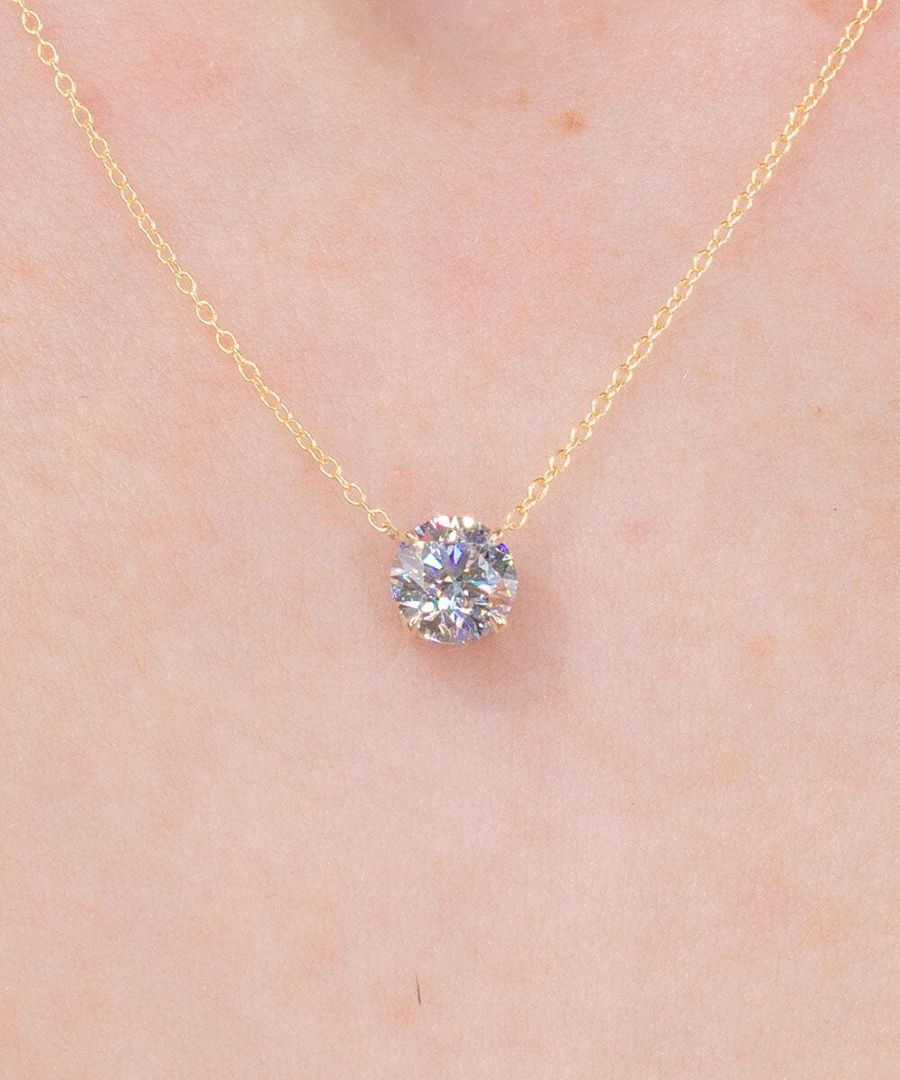 1.00ct D-VS1 Round Lab Diamond 14k Yellow Gold Pendant Necklaces Princess Bride Diamonds 