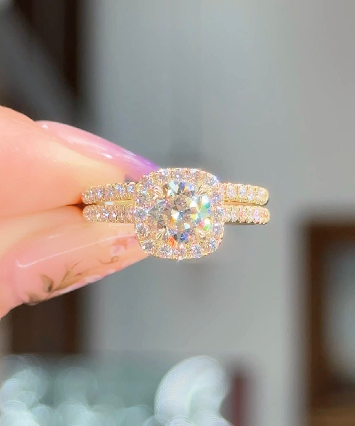 1.00ct E-VS1 Round Lab Diamond Amara Wedding Set Engagement Rings Princess Bride Diamonds 