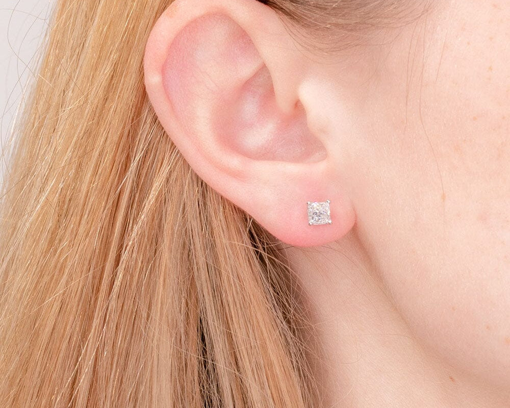 1.00ct F-SI1 Princess Cut Natural Diamond Studs Earrings Princess Bride Diamonds 