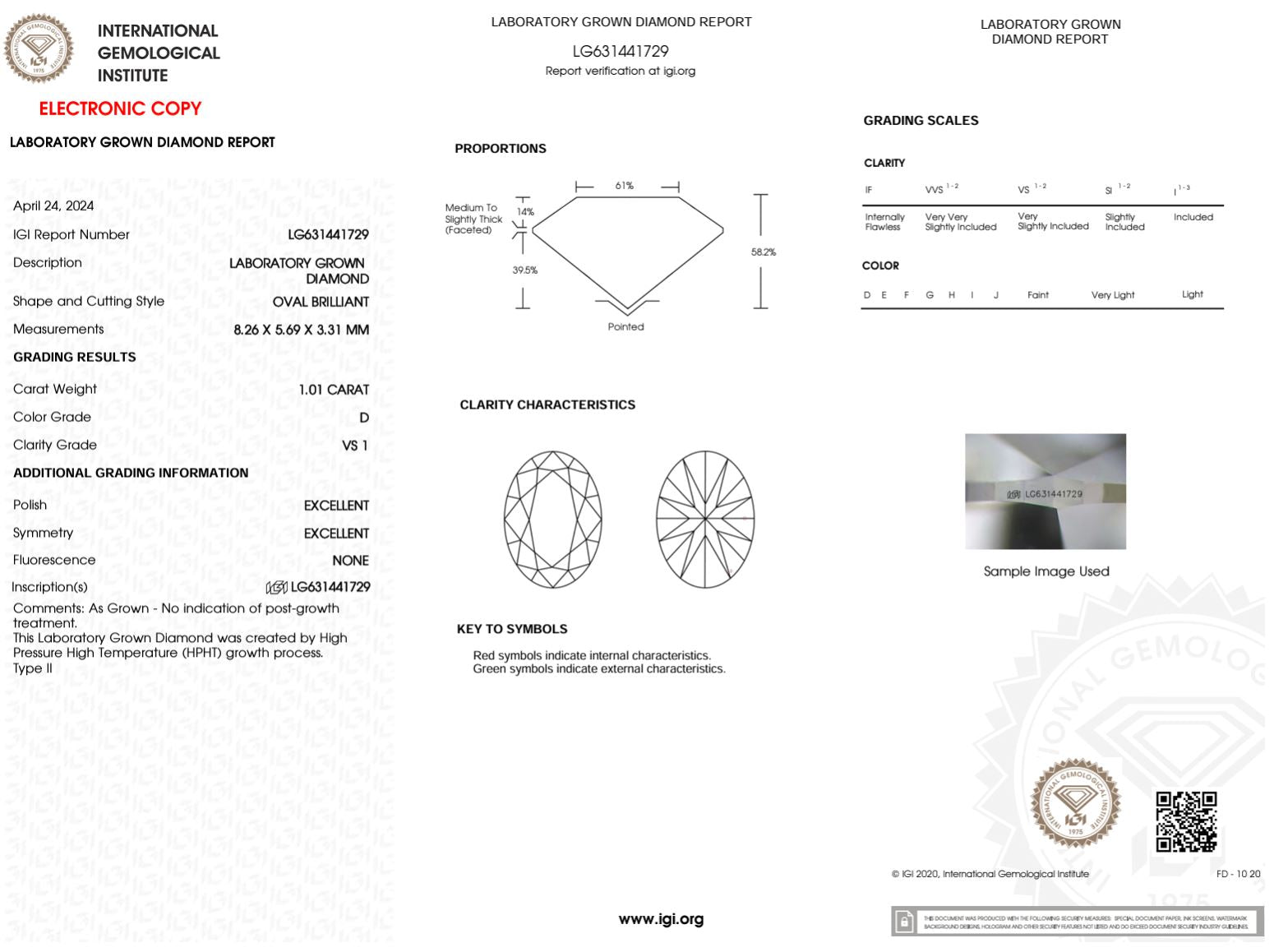 1.01 Carat D-VS1 Oval Lab Grown Diamond - IGI (#49055) Loose Diamond Princess Bride Diamonds 