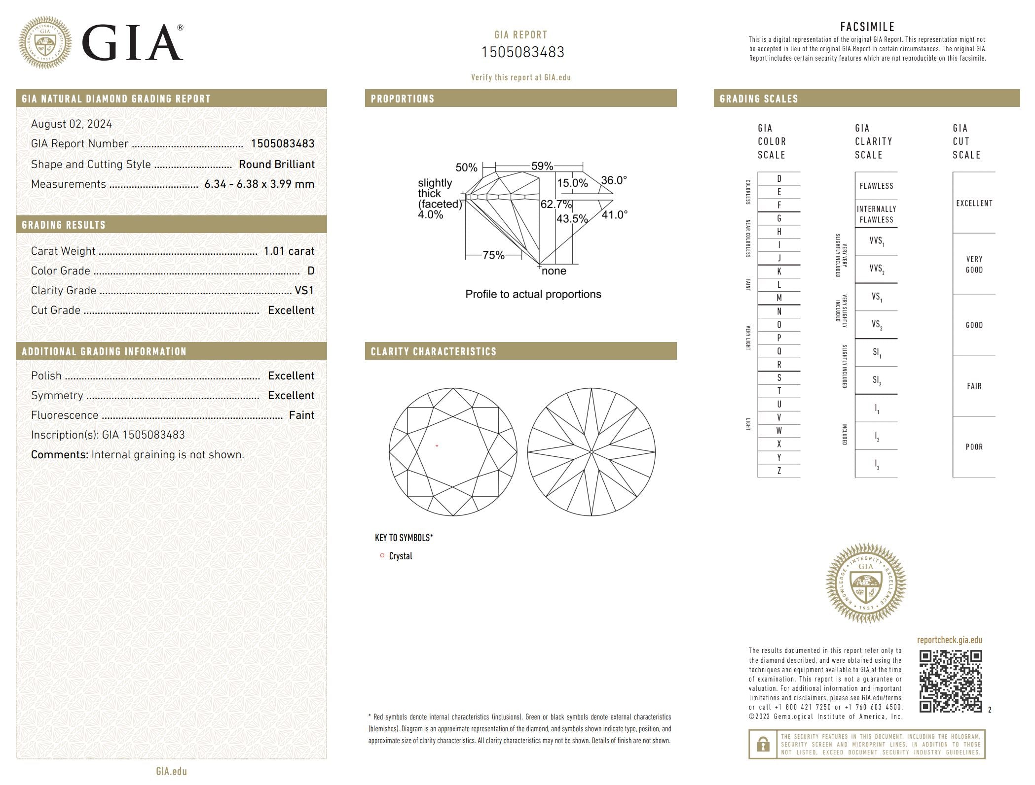 1.01 Carat D-VS1 Round Natural Diamond - GIA (#52174) Loose Diamond Princess Bride Diamonds 