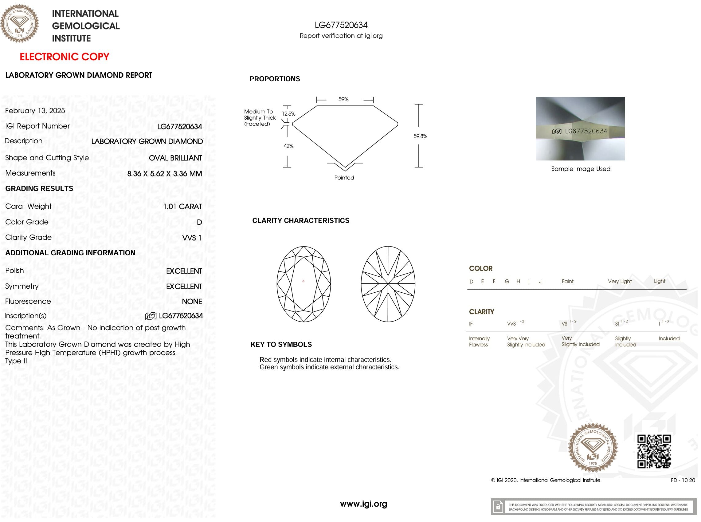 1.01 Carat D-VVS1 Oval Lab Grown Diamond - IGI (#53189) Loose Diamond Princess Bride Diamonds 