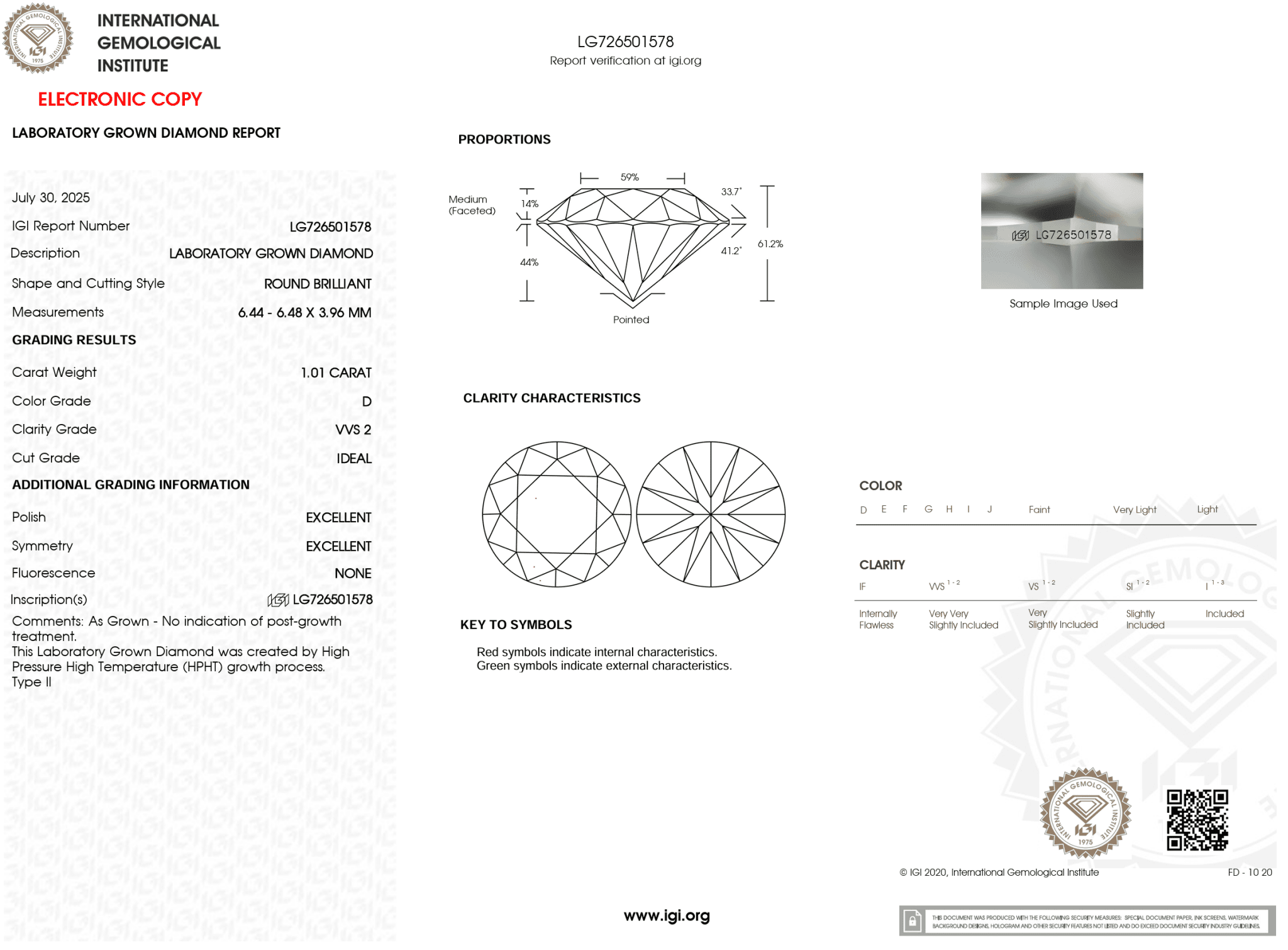 1.01 Carat D - VVS2 Round Lab Grown Diamond - IGI (121013) - PBD Loose Diamond
