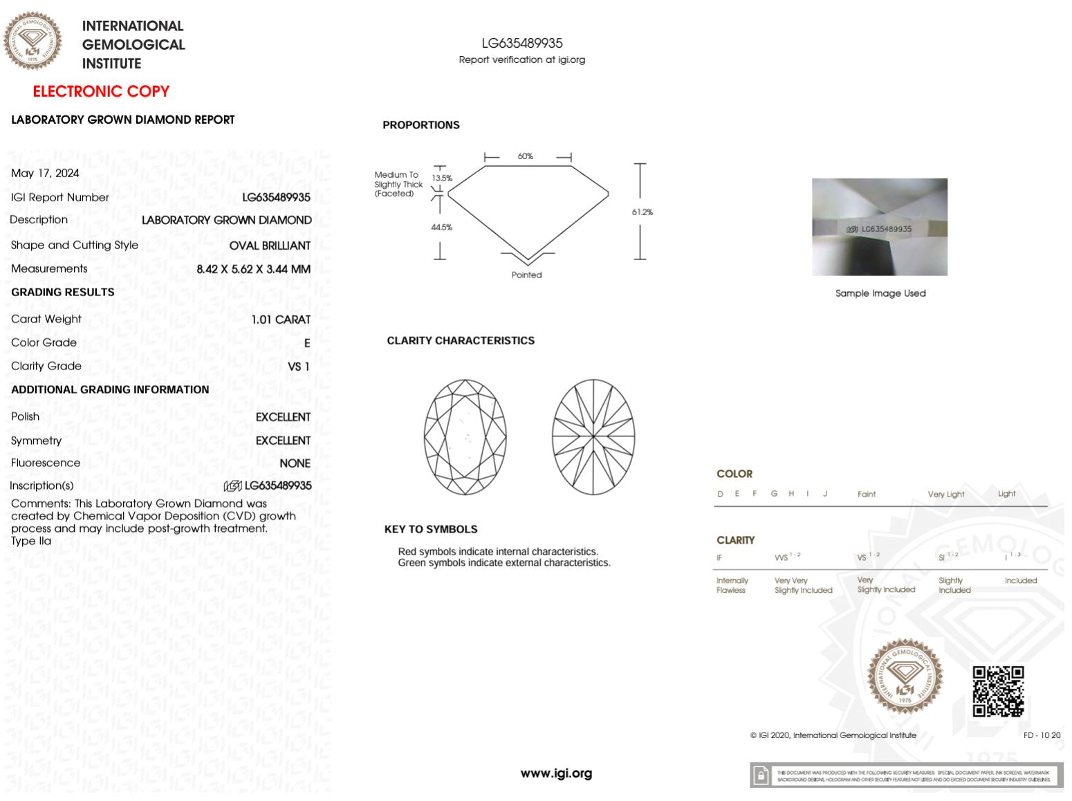 1.01 Carat E-VS1 Oval Lab Grown Diamond - IGI (#49054) Loose Diamond Princess Bride Diamonds 